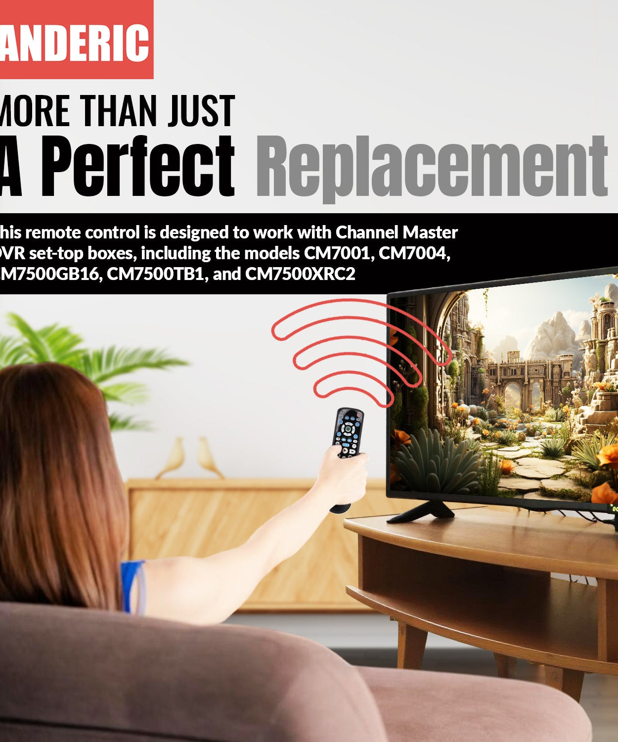 Anderic RRCM7500 Replacement Remote Control for Channel Master CM7500XRC2 DVR+ Over the Air Cable box