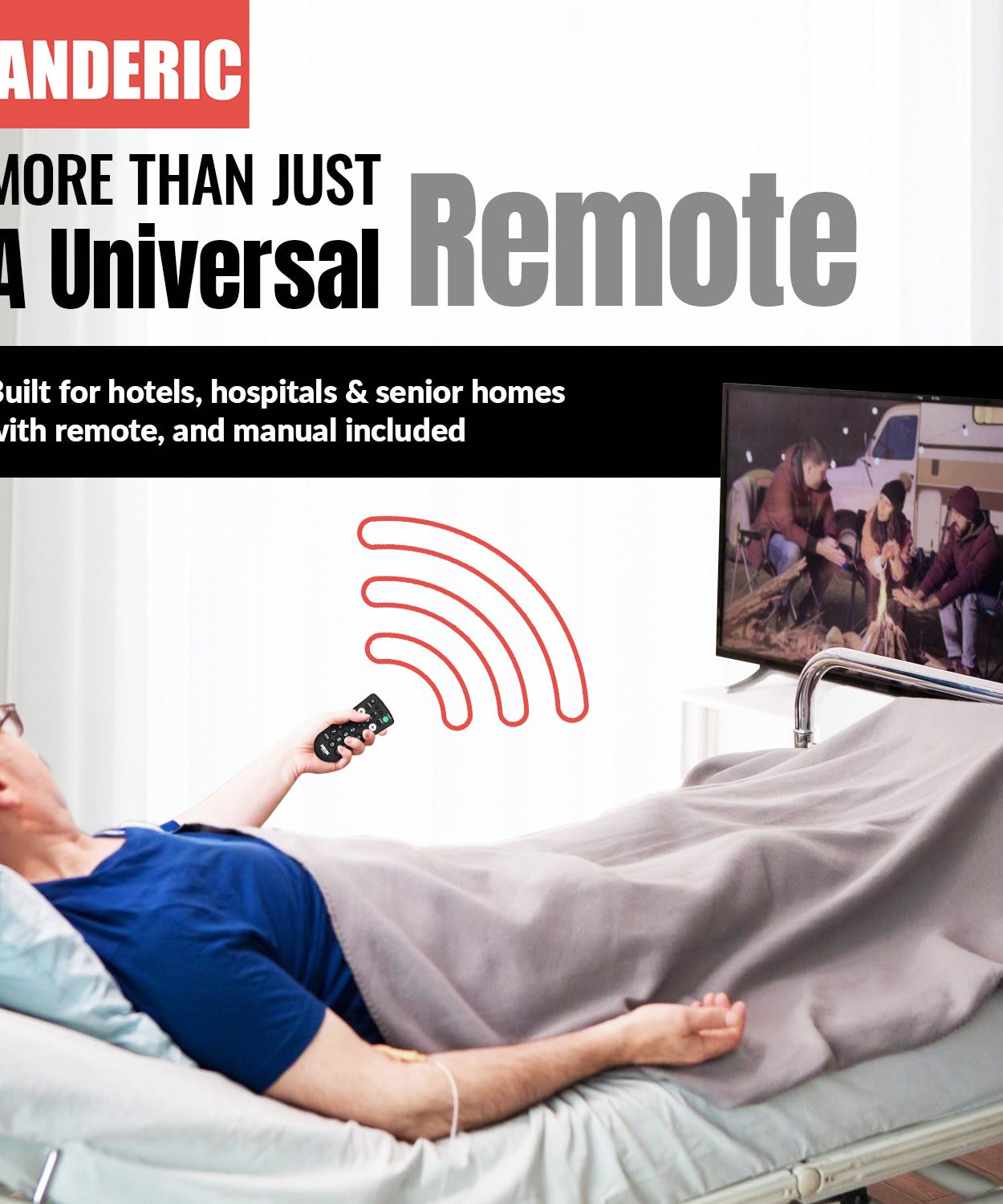 Anderic RR1001 1-Device Universal TV Remote Control with Large Keys for Hospitality