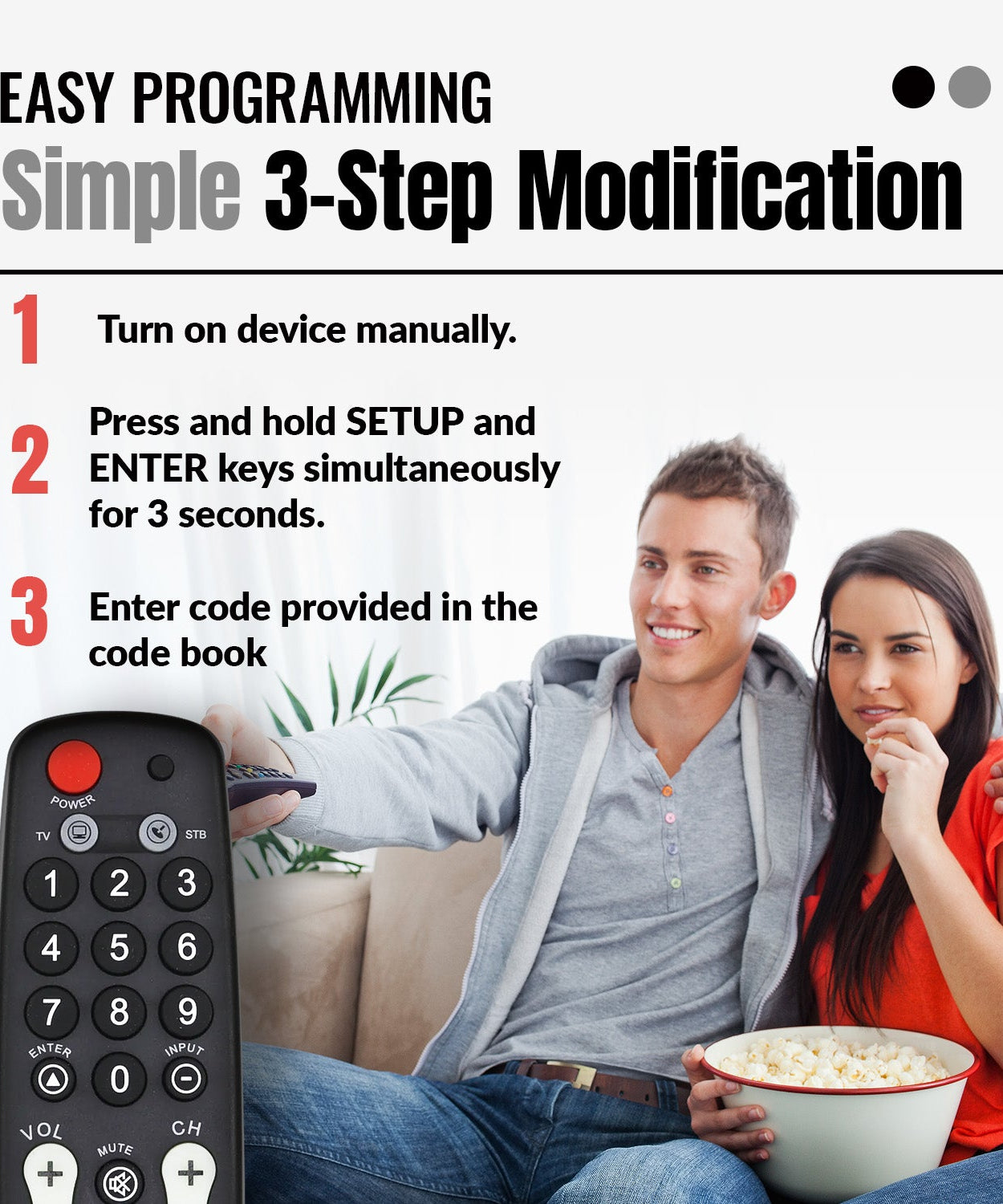 Anderic RRH100 2-Device Universal Remote Control for Hospitality TVs and Cable/Satellite/STB Boxes with Learning