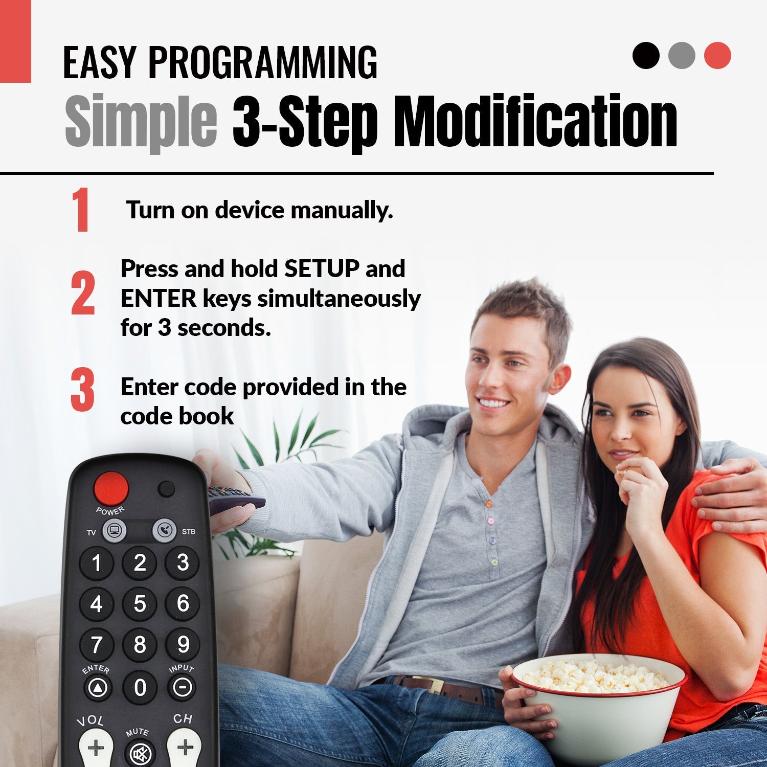 Anderic RRH100 2-Device Universal Remote Control for Hospitality TVs and Cable/Satellite/STB Boxes with Learning