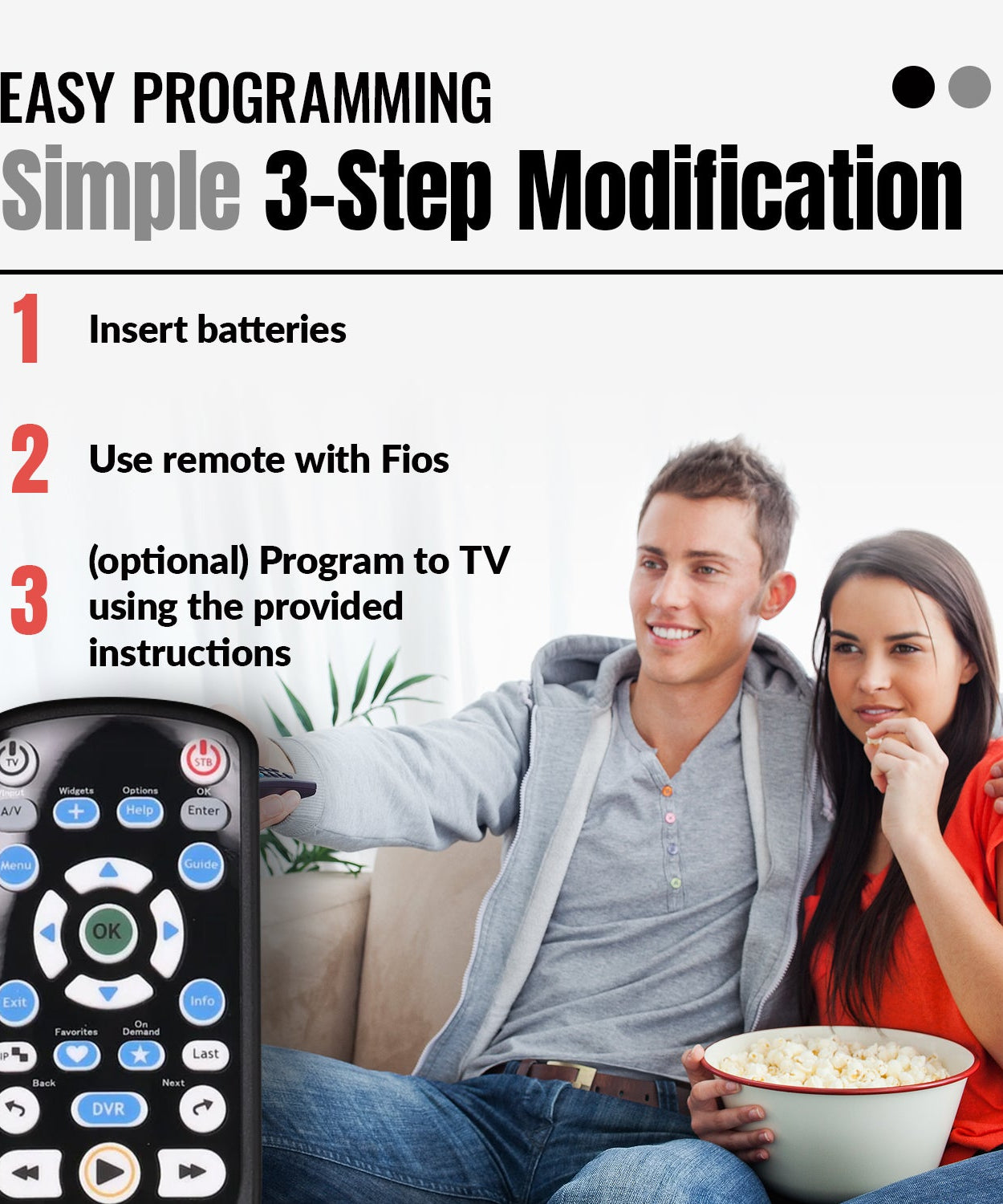 Anderic RRP265V5 Replacement 2-Device Universal Remote Control for Verizon FiOS Cable - P265v5