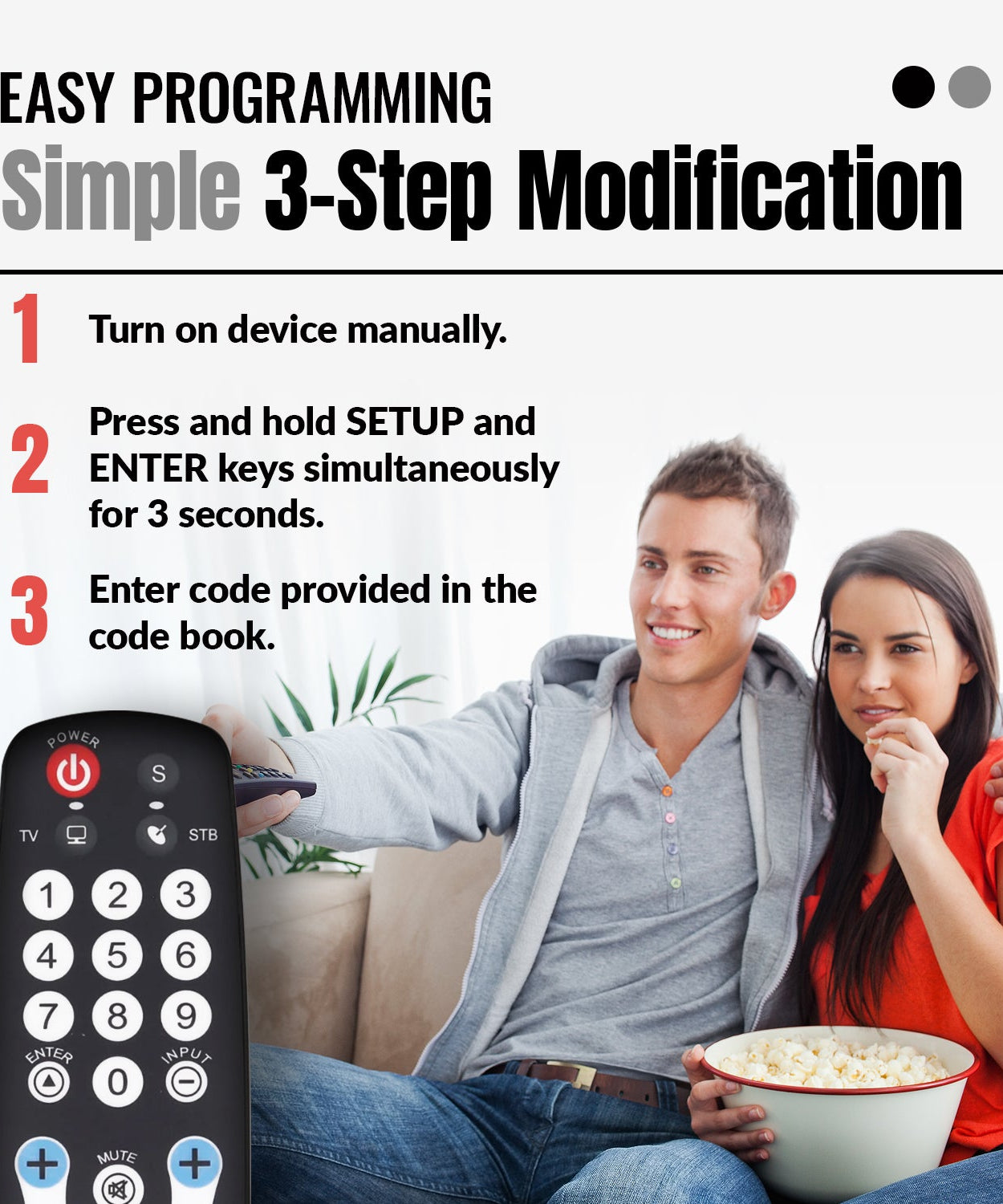 Anderic RRHC100 2-Device Universal Remote Control for Hospitality TV Cable Satellite STB with EzWipe Surface and Learning