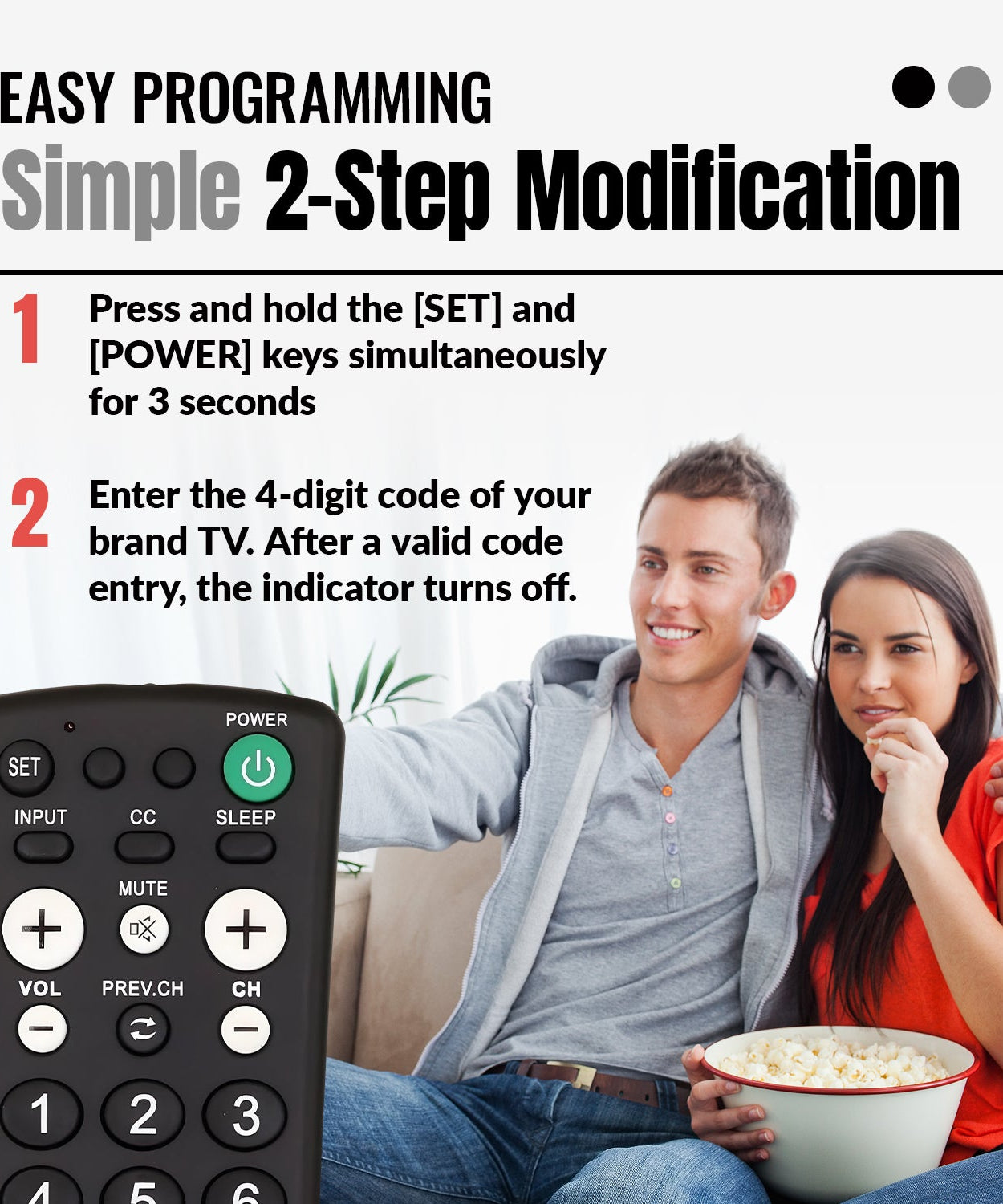 Anderic RR1001 1-Device Universal TV Remote Control with Large Keys for Hospitality