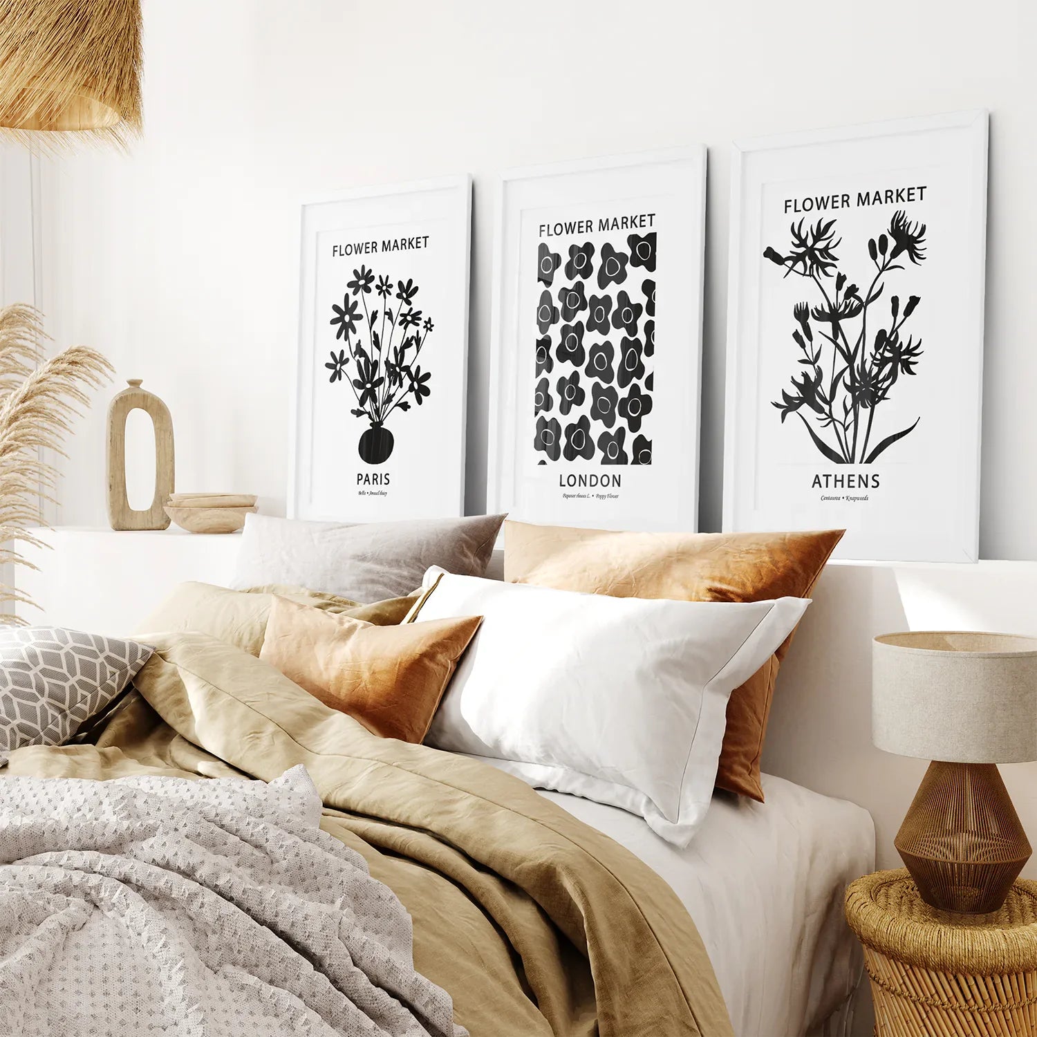 Blumenmarkt Schwarz-Weiß-Kunst-Set Dekoration