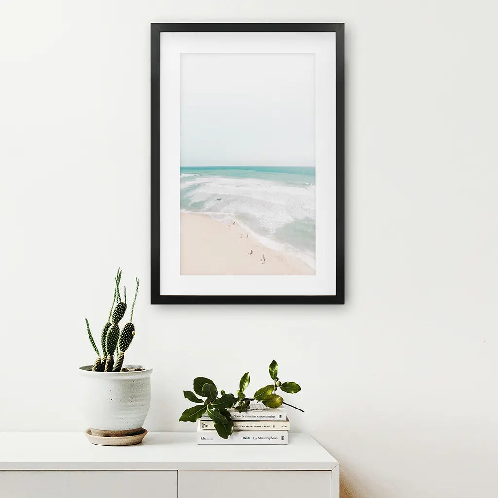 Neutral Summer Photo. Blue Ocean Waves, Sandy Beach