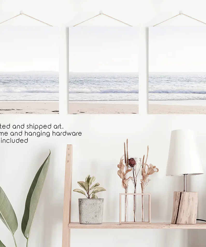 Pastel Minimalist Wave Photo. Set of 3 Beach House Wall Art
