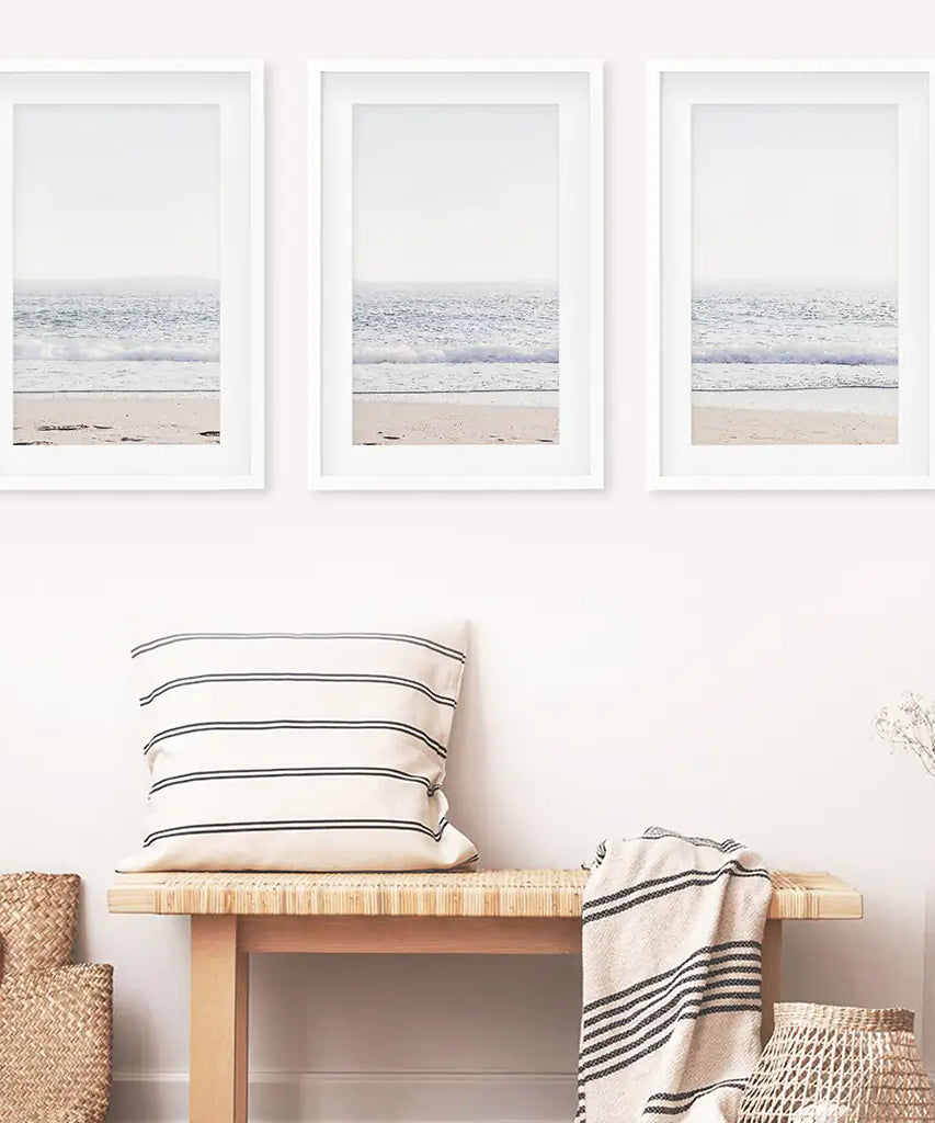 Pastel Minimalist Wave Photo. Set of 3 Beach House Wall Art
