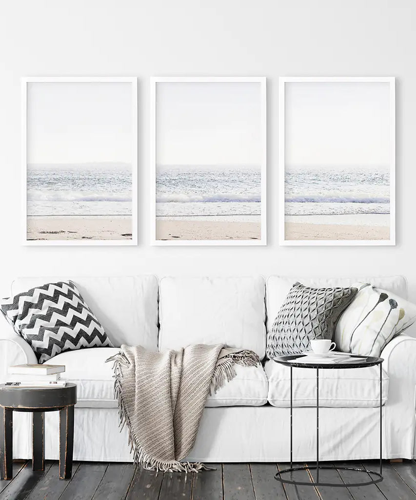 Pastel Minimalist Wave Photo. Set of 3 Beach House Wall Art