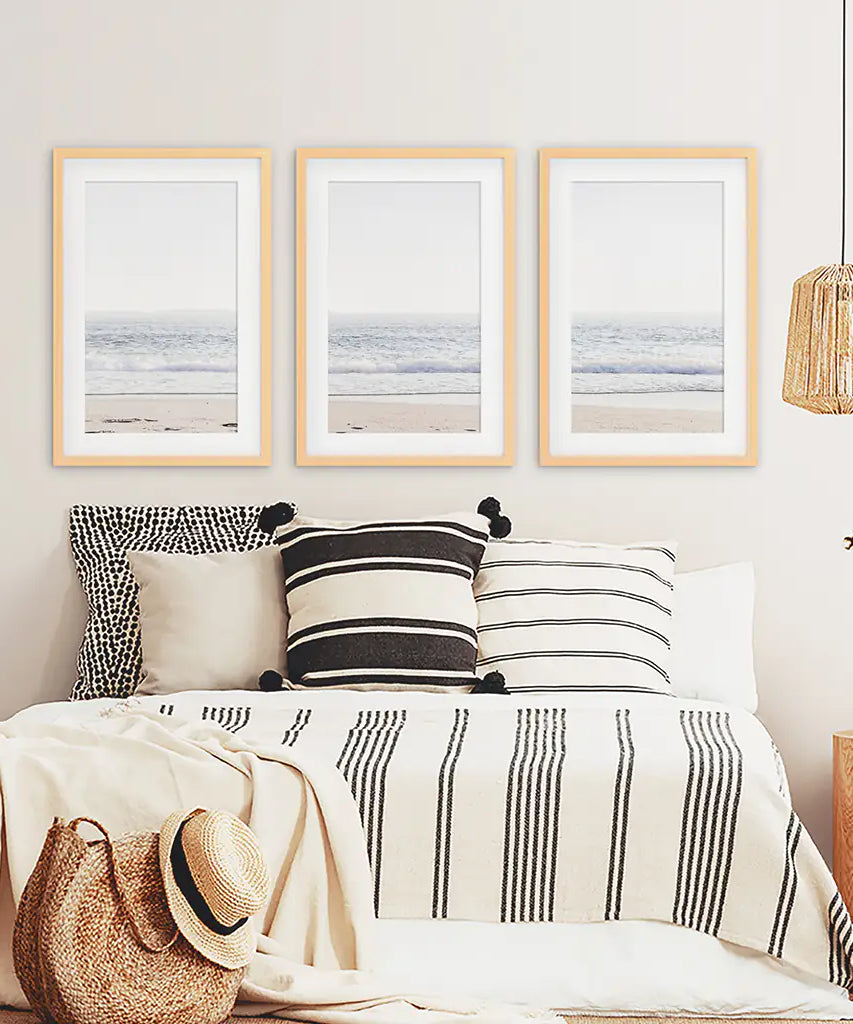 Pastel Minimalist Wave Photo. Set of 3 Beach House Wall Art