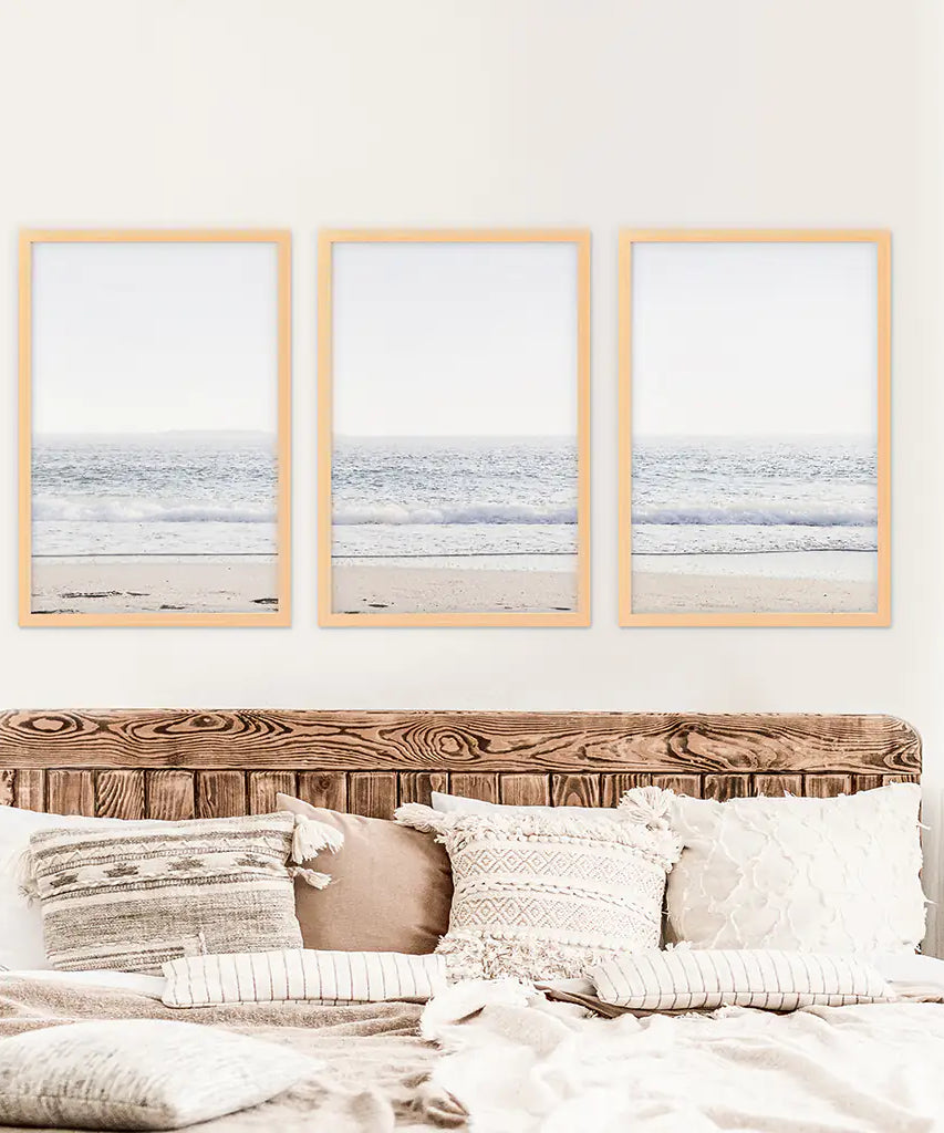 Pastel Minimalist Wave Photo. Set of 3 Beach House Wall Art