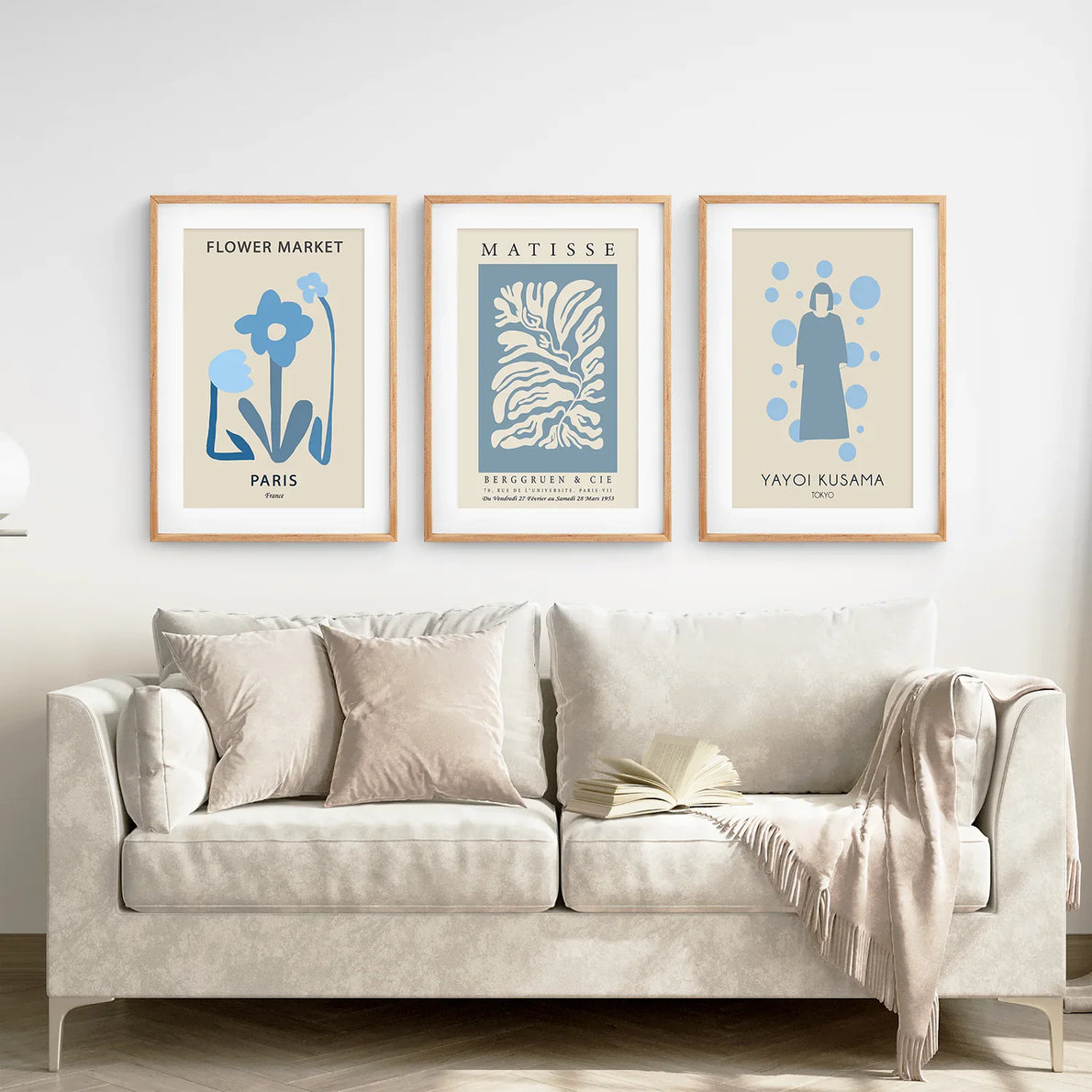 Modern Y2k-Stil 3er-Poster-Set. Pastellblau