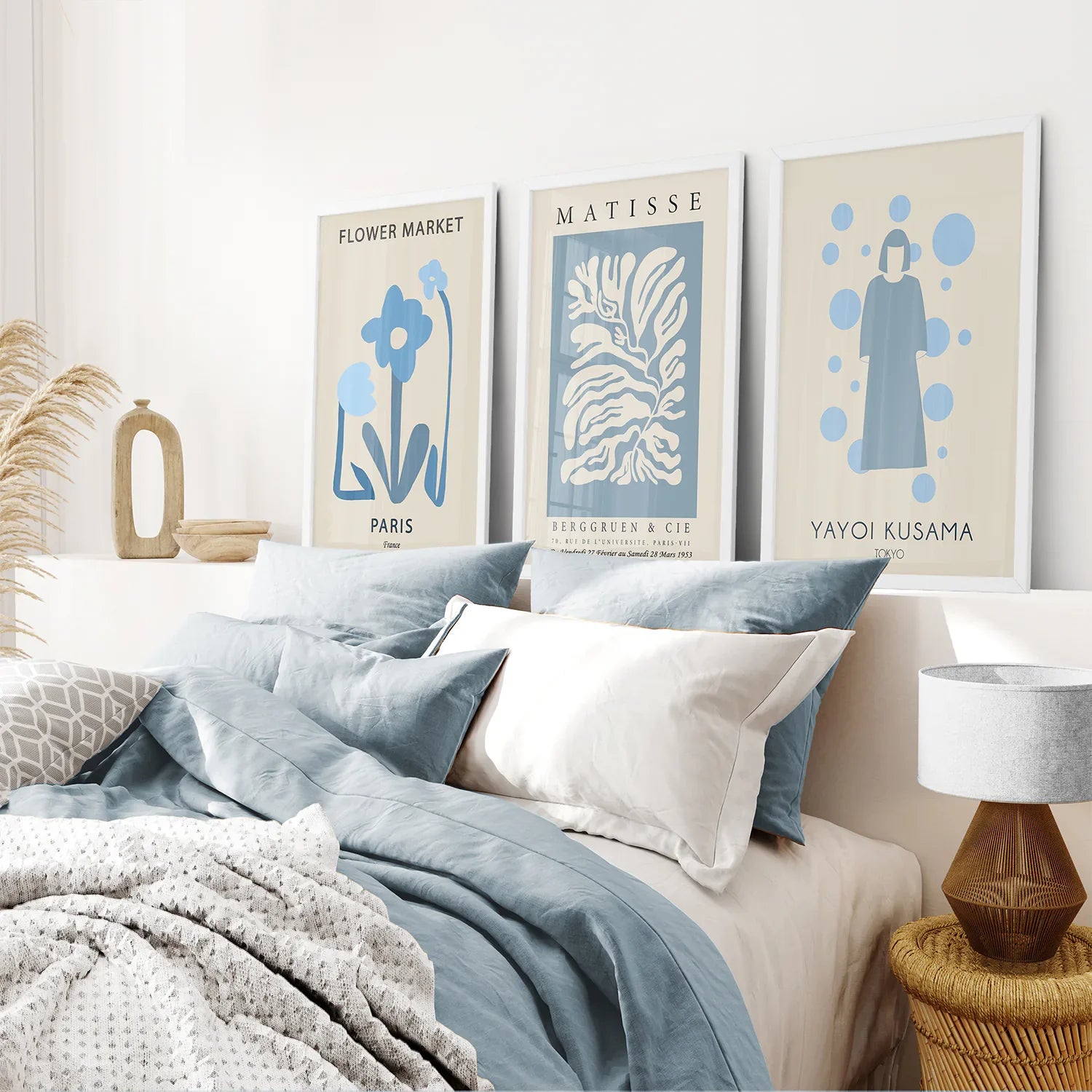 Modern Y2k-Stil 3er-Poster-Set. Pastellblau