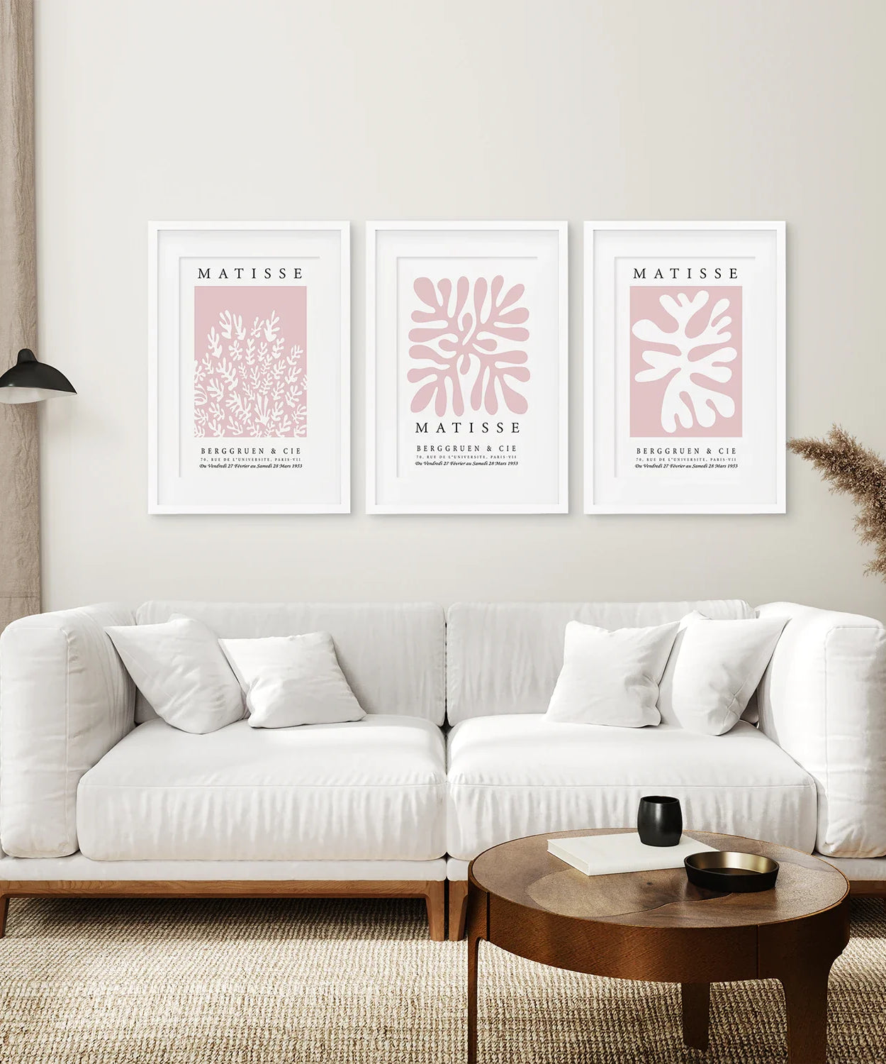 3er-Set Matisse abstrakte Scherenschnitte - La Gerbe rosa Wandkunst