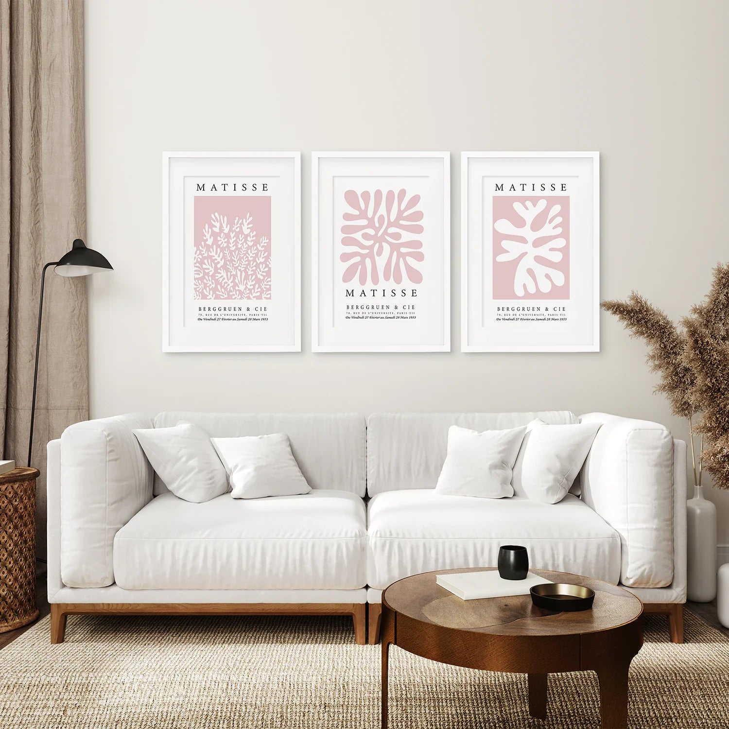 3er-Set Matisse abstrakte Scherenschnitte - La Gerbe rosa Wandkunst