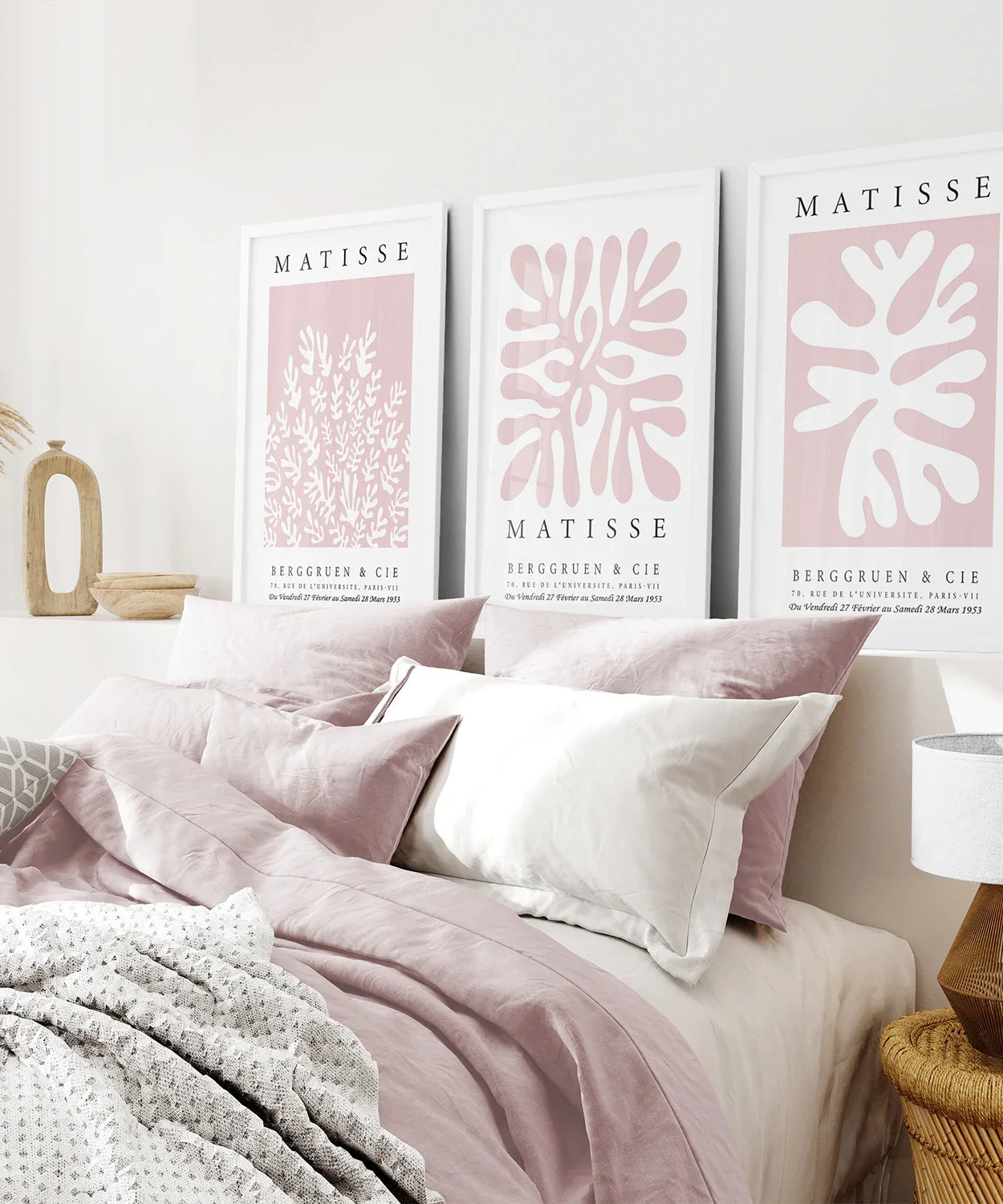 3er-Set Matisse abstrakte Scherenschnitte - La Gerbe rosa Wandkunst
