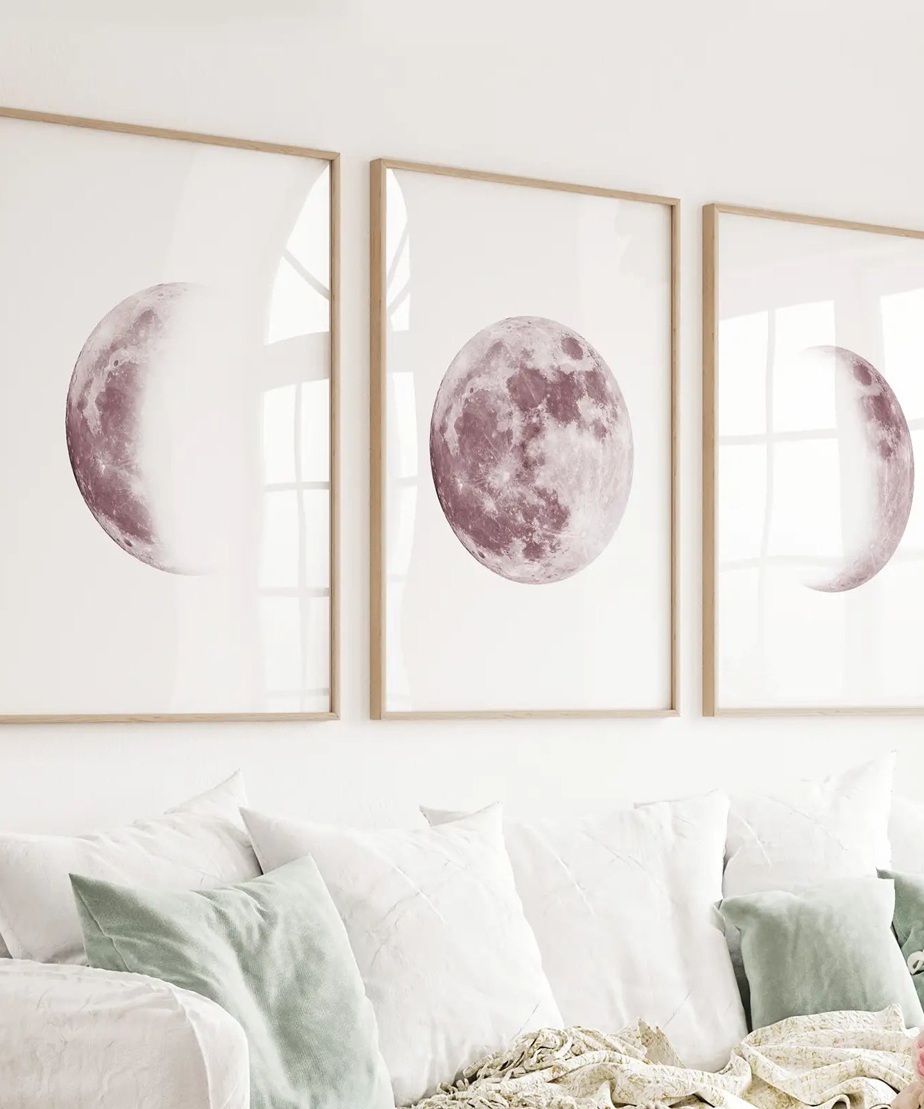 Moon Phases. Pink Wall Art Set for Girl's Nursery