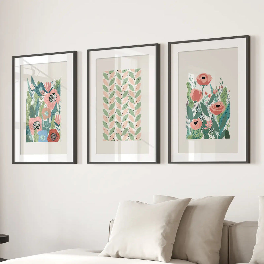 Botanical Pink Poppies Wall Art Poster Decor