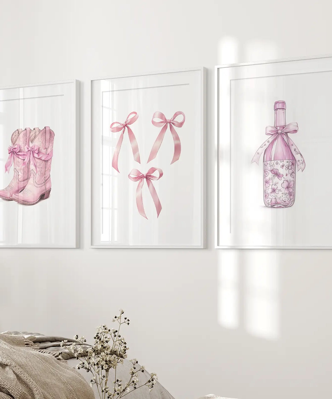 Trendige rosa Wandkunst-Drucke, Preppy Raumdekor-Set