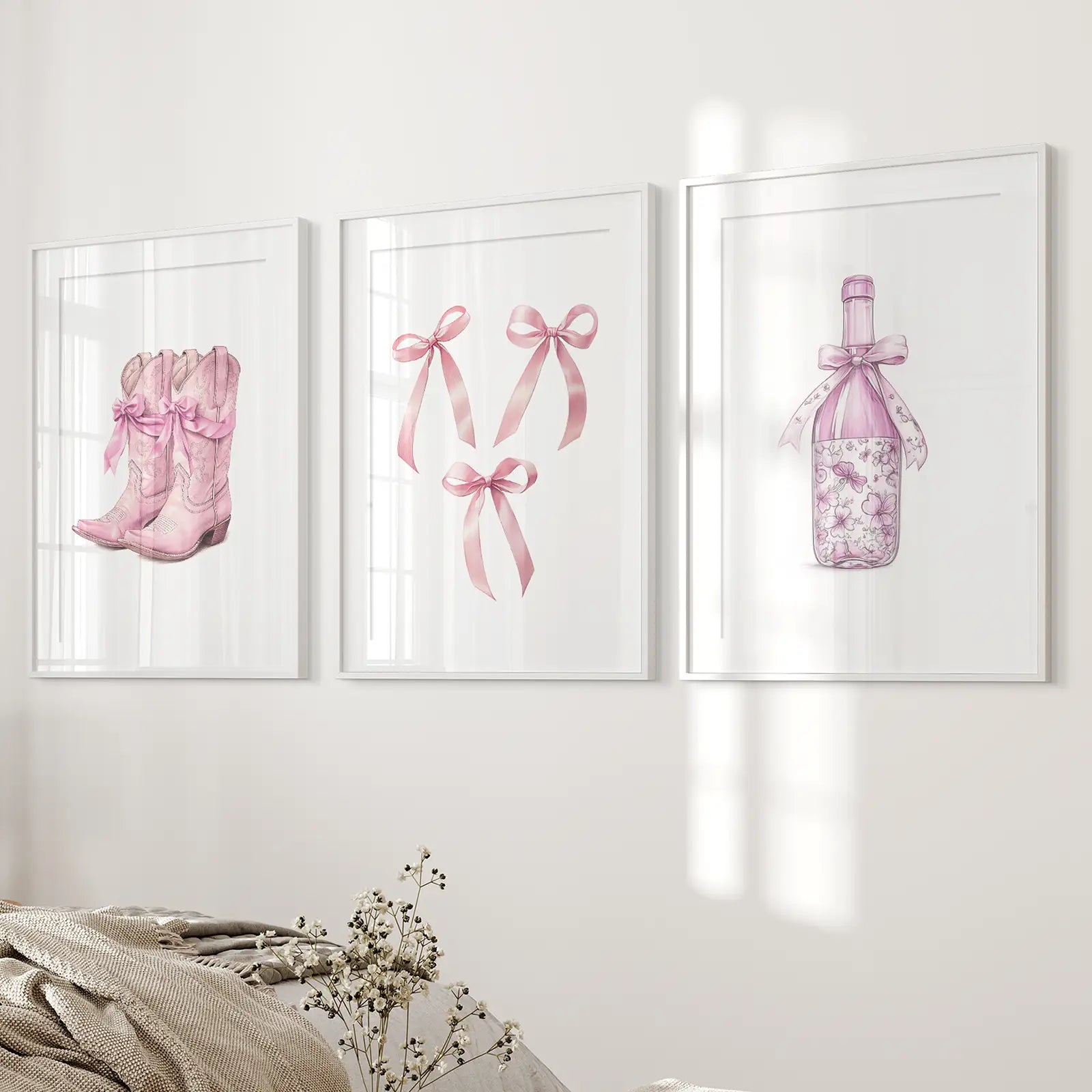 Trendige rosa Wandkunst-Drucke, Preppy Raumdekor-Set