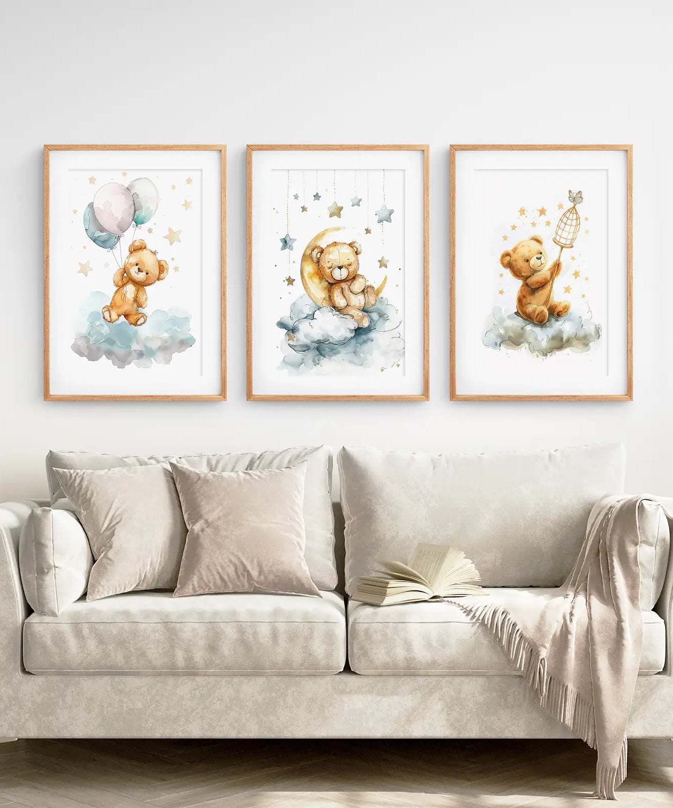 3-teiliges Dekorationsset mit Teddybären und Luftballon-Print