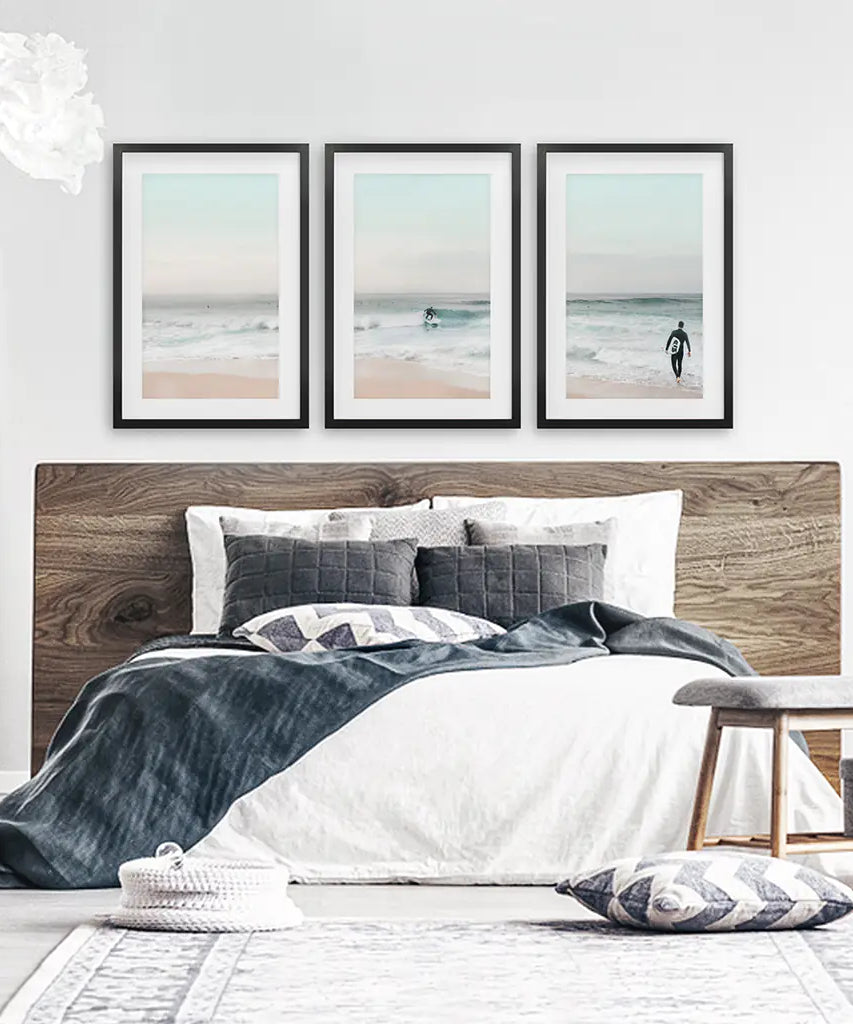 Ocean Beach Surf Kunstdrucke. Wandkunst in Türkis- und Rosatönen