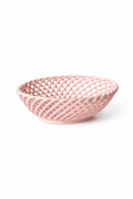 Hand-Woven Ceramic Basket -Small Oval Porcelain Dish in White, Beige & Pink