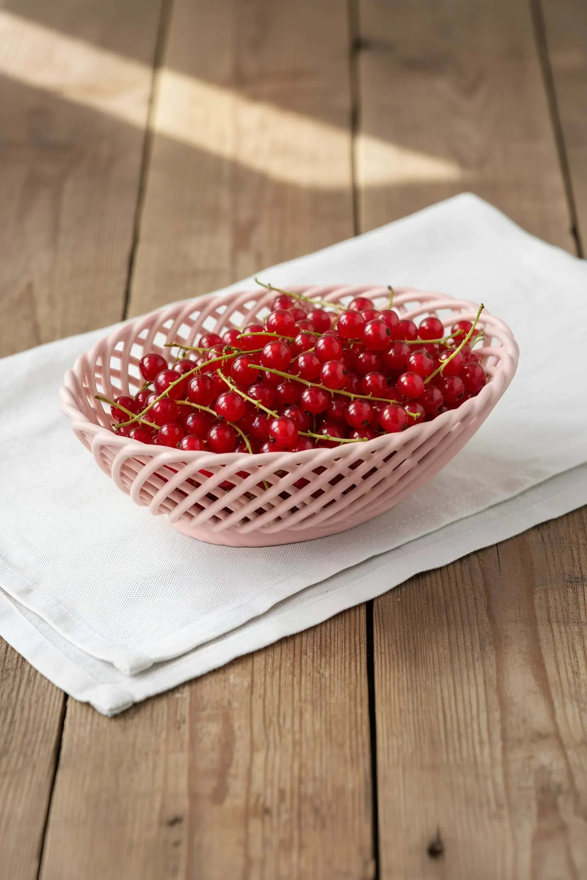 Hand-Woven Ceramic Basket -Small Oval Porcelain Dish in White, Beige & Pink