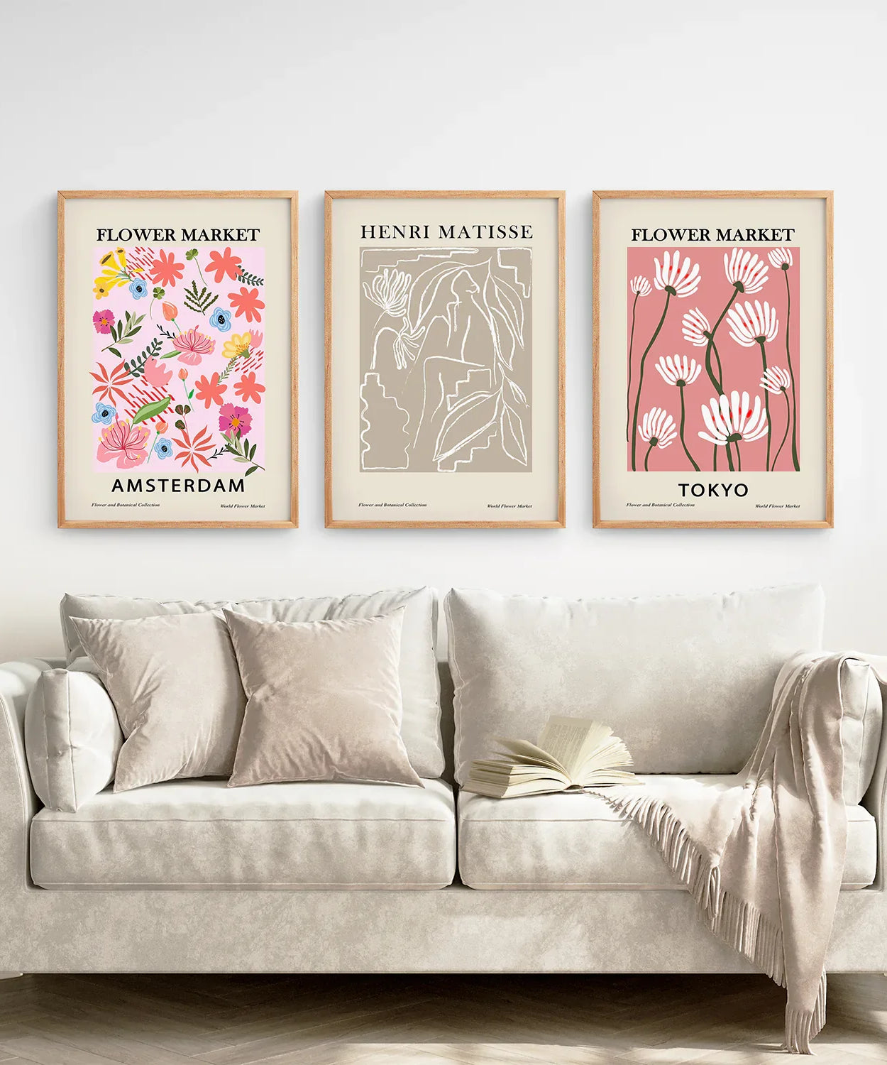 Pink und Beige Blumenmarkt 3er-Set. Retro-Stil