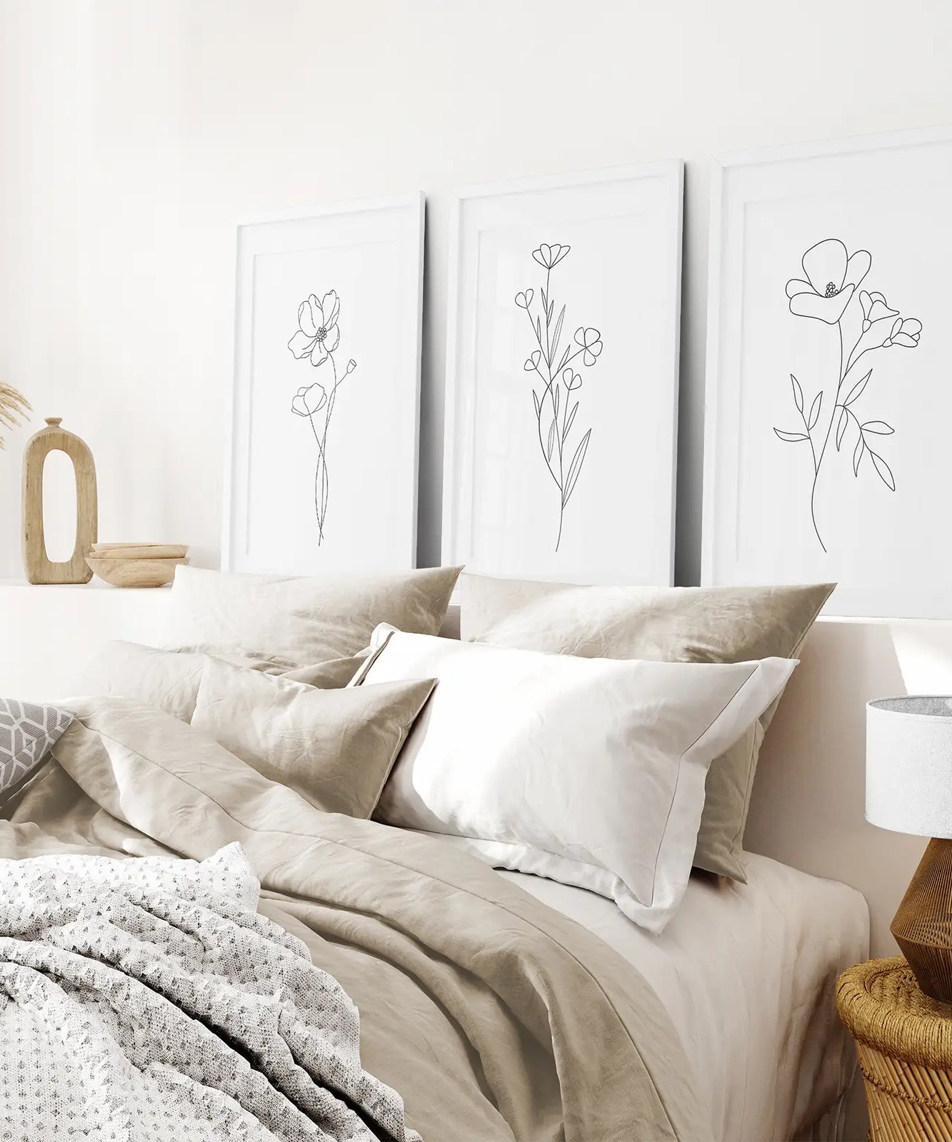 Wildflower Trendy Line Art Set of 3 Wall Decor