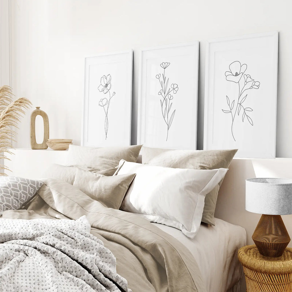 Wildflower Trendy Line Art Set of 3 Wall Decor