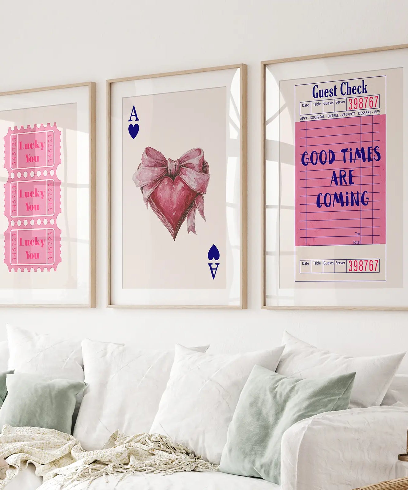 Preppy Pink Girly Poster Set of 3 Wall Art Decor