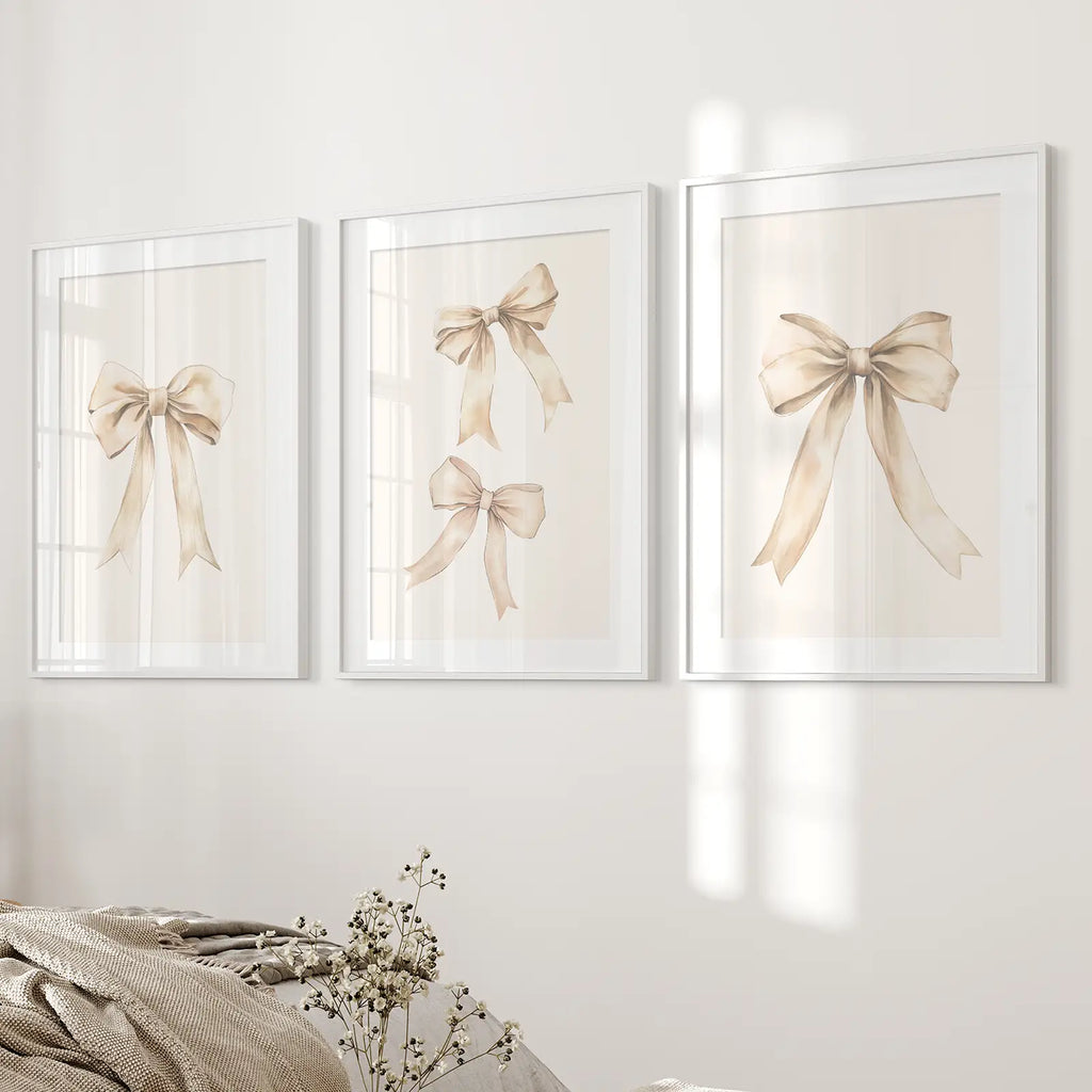 Trendy Aesthetic Bows Nursery Wall Art Set Poster