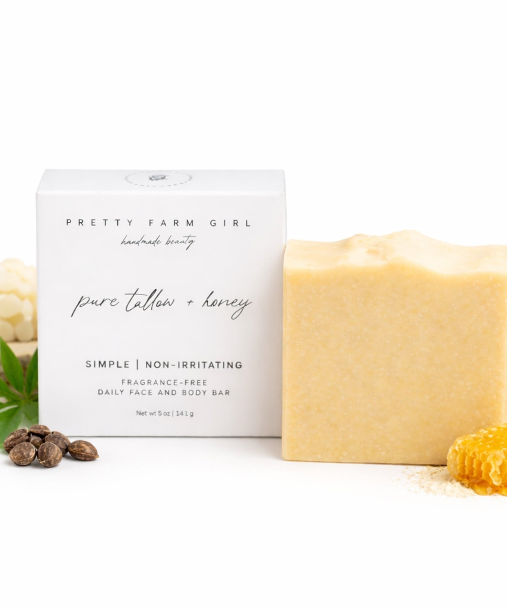 Pure Tallow + Honey Fragrance Free Handmade Tallow and Goat Milk Soap Bar