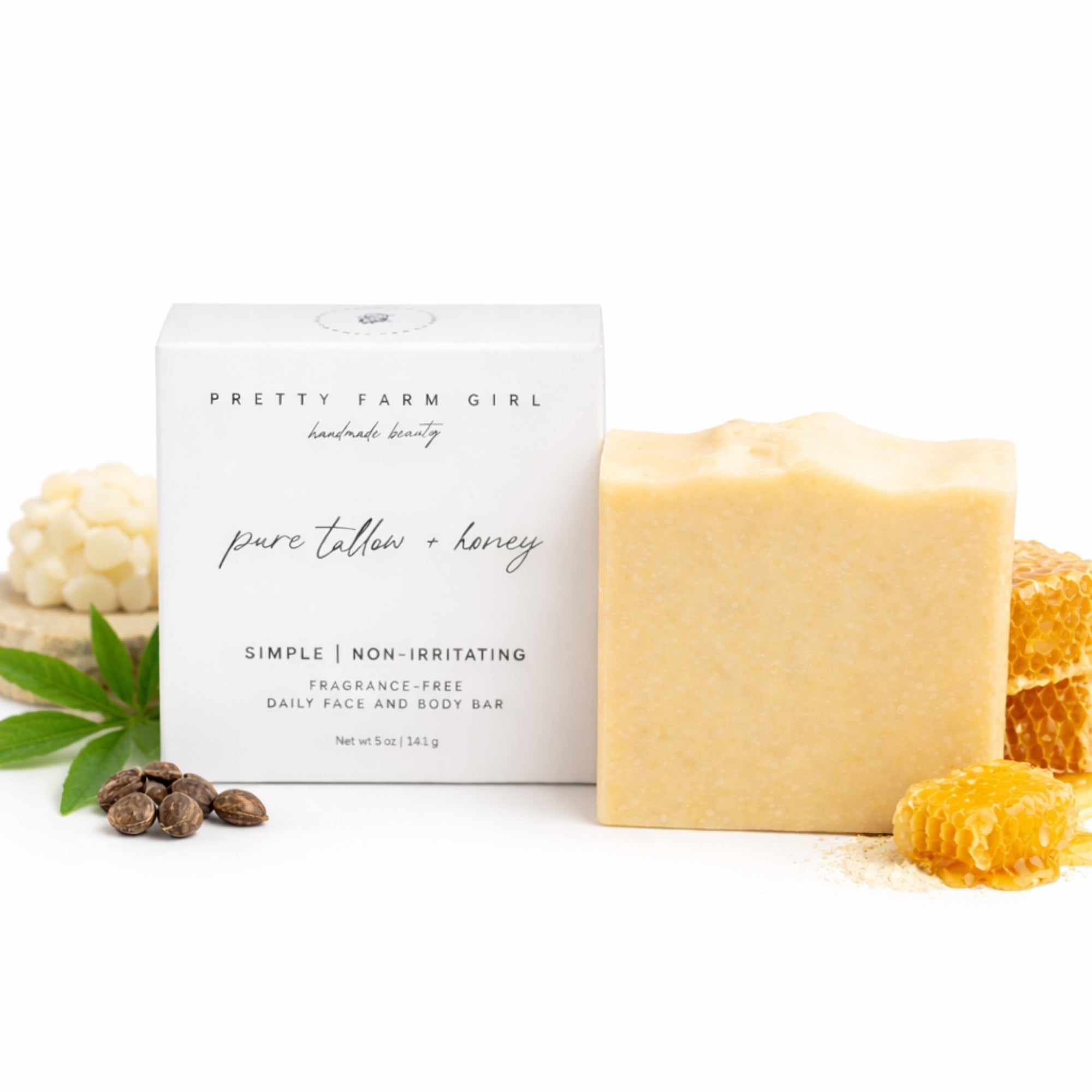 Pure Tallow + Honey Fragrance Free Handmade Tallow and Goat Milk Soap Bar