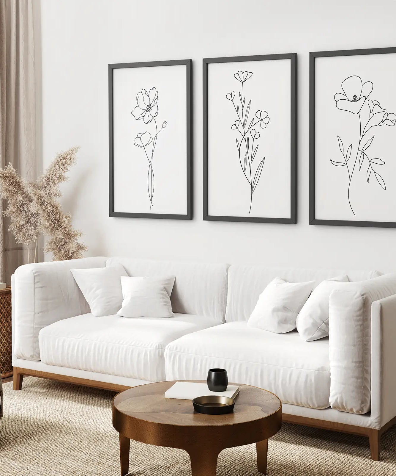 Wildflower Trendy Line Art Set of 3 Wall Decor