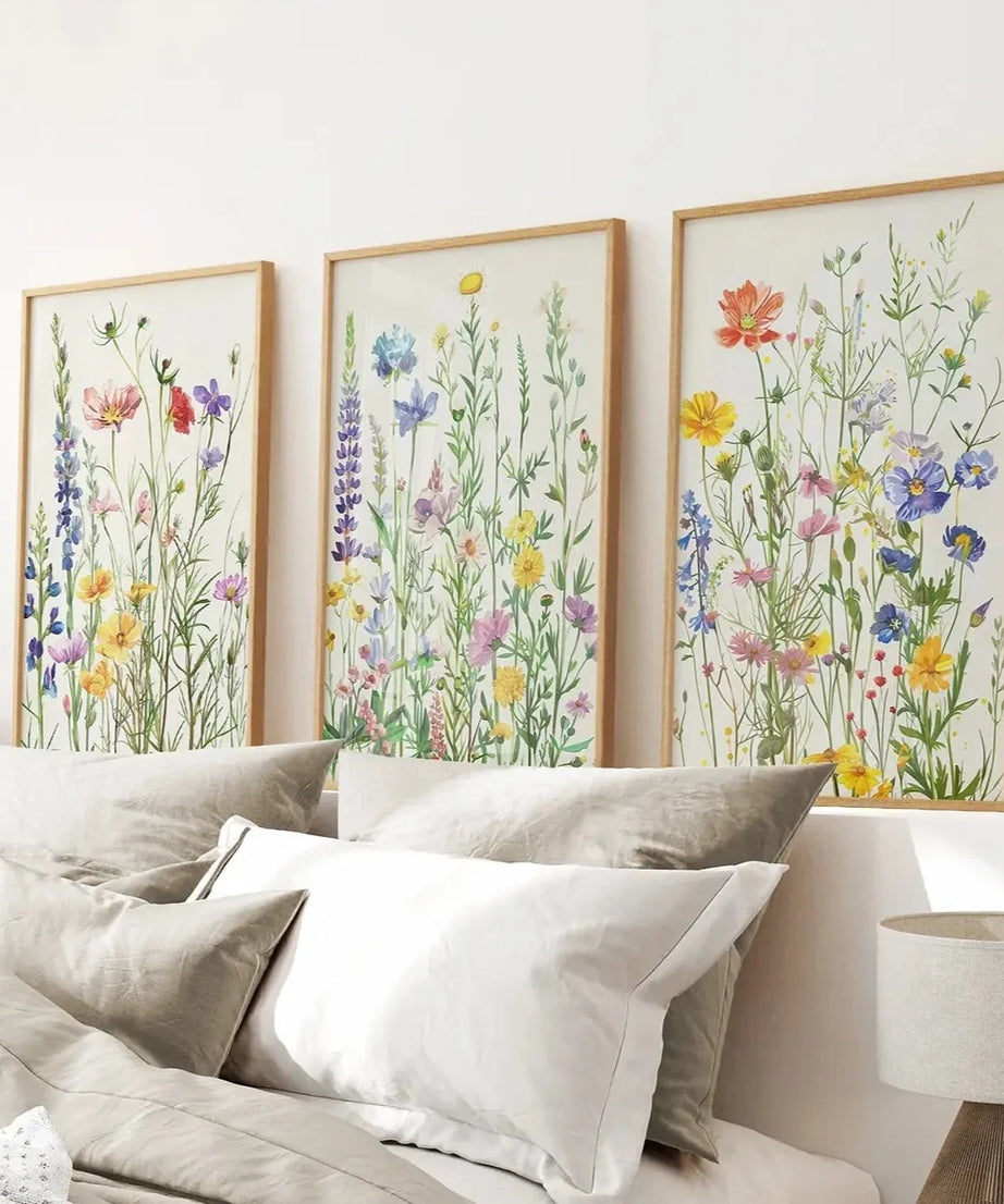 Blumenwiesen-Wandkunst Aquarell-Drucke