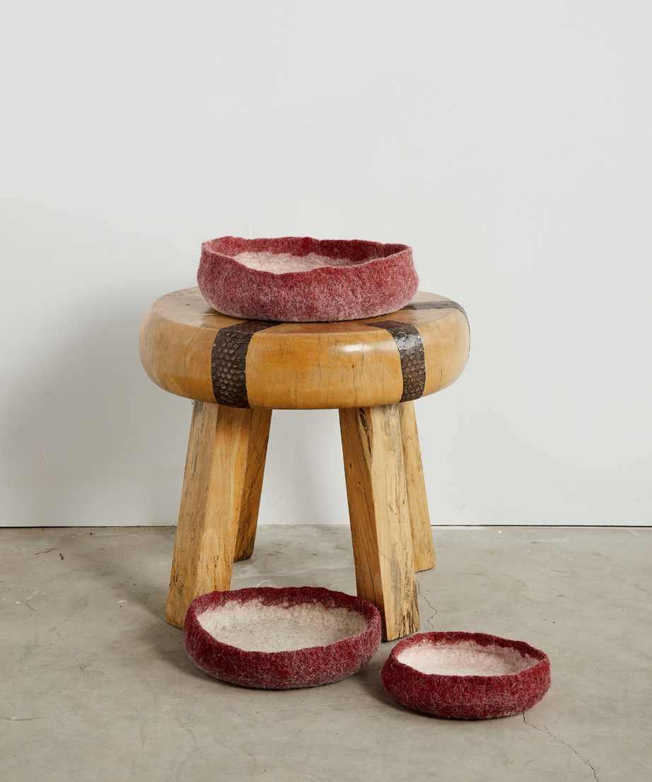 Berry Red Decorative Wool Nesting Bowls
