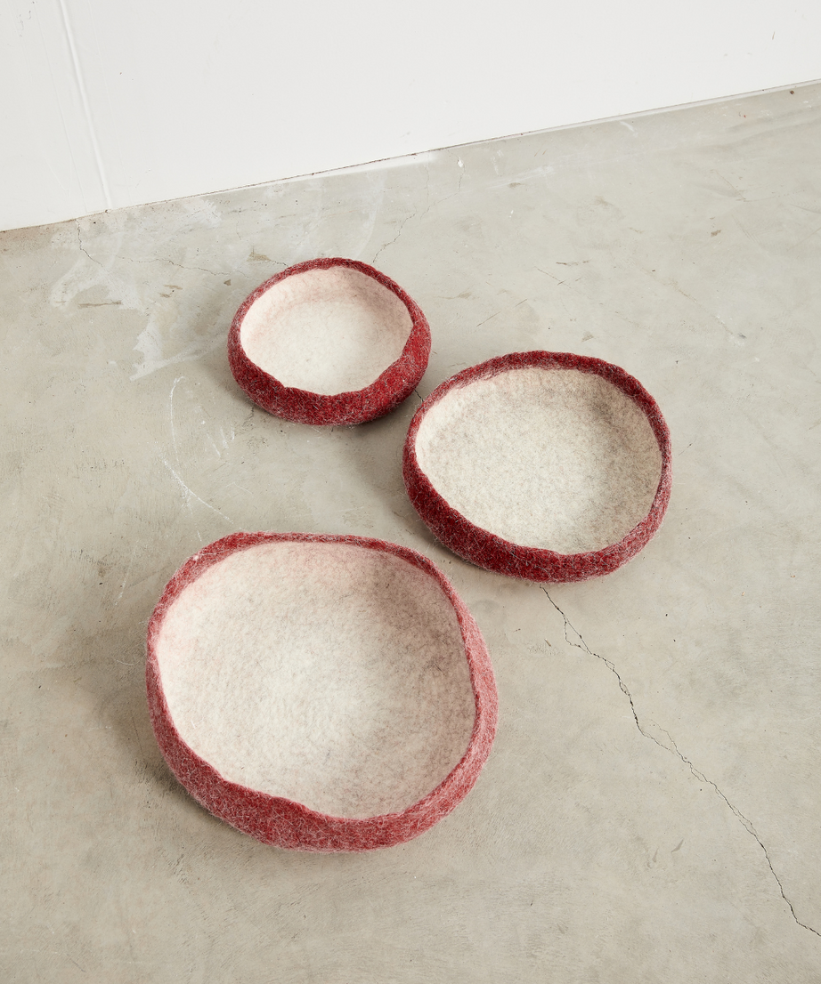 Berry Red Decorative Wool Nesting Bowls