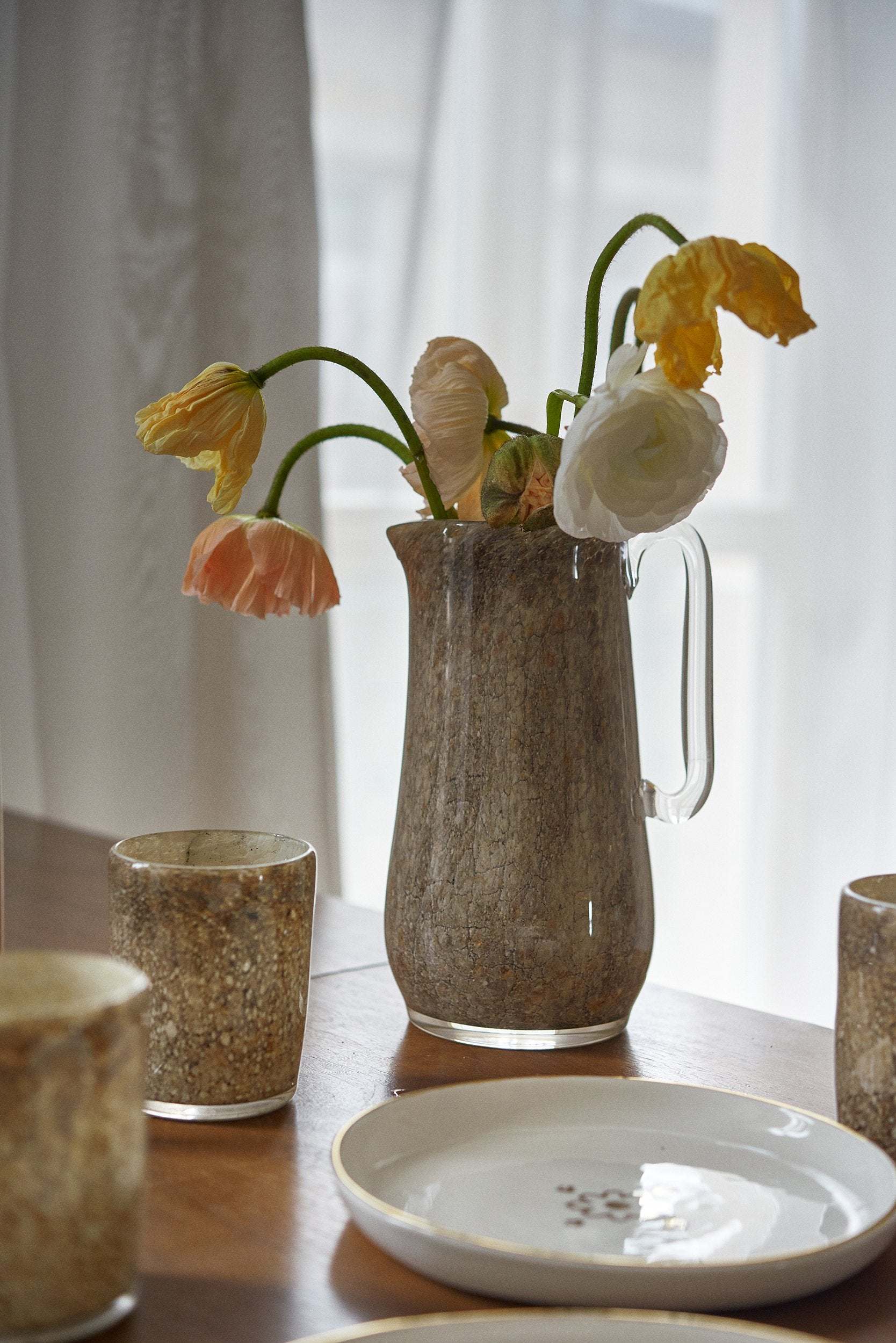 Hand Blown Glass Pitcher for Water, other Drinks and Flowers