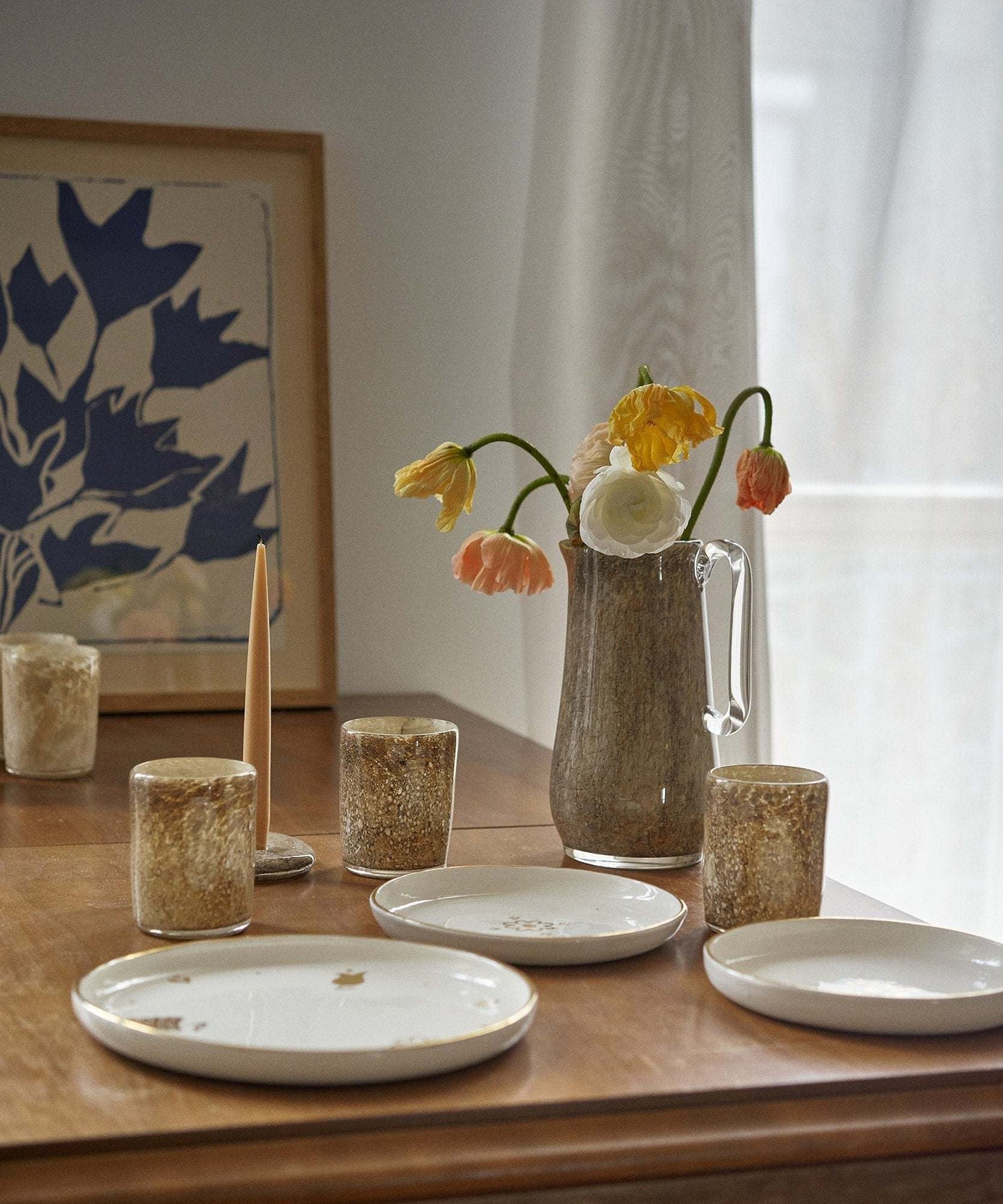 Mundgeblasene Glaskaraffe für Wasser, andere Getränke und Blumen