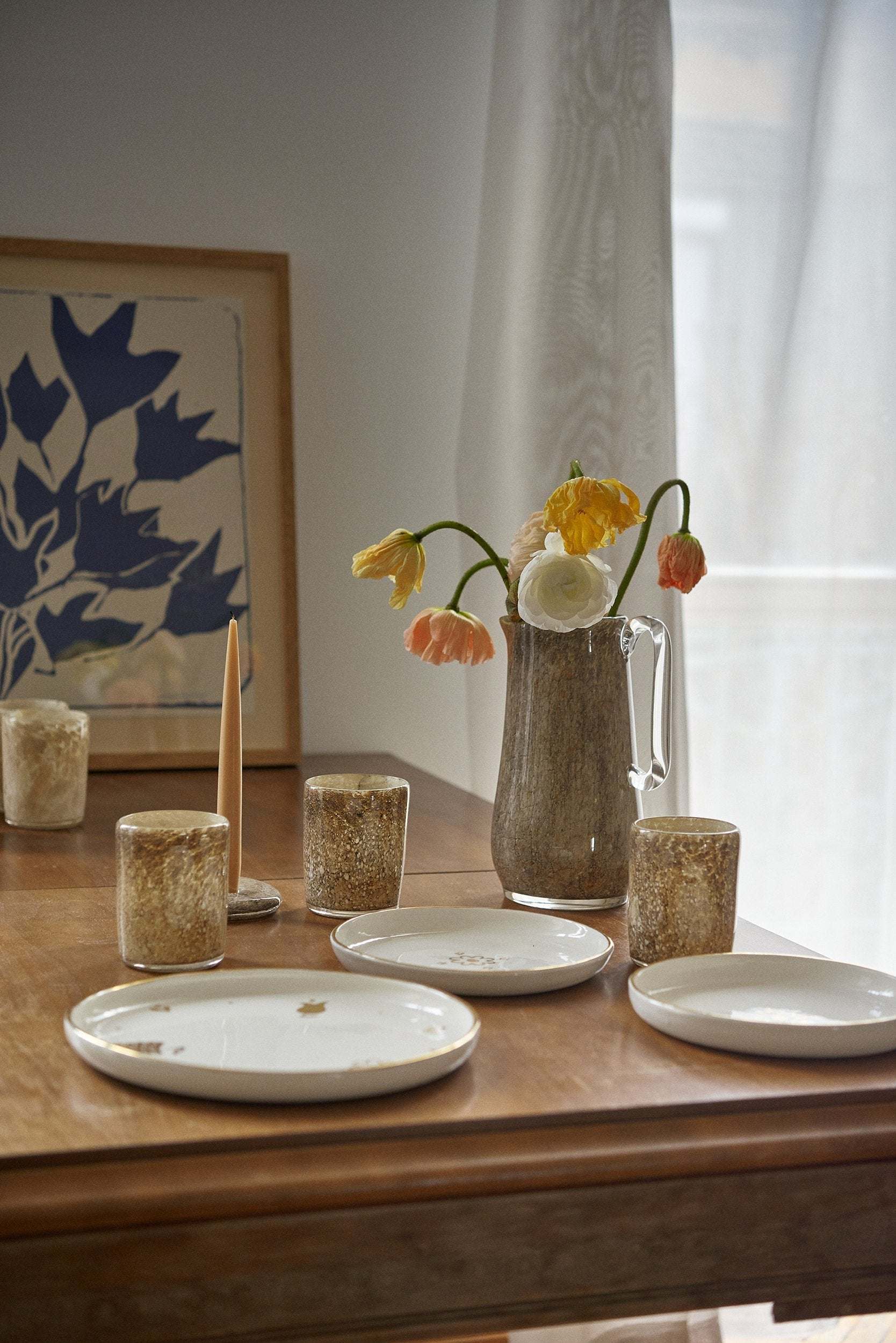 Hand Blown Glass Pitcher for Water, other Drinks and Flowers