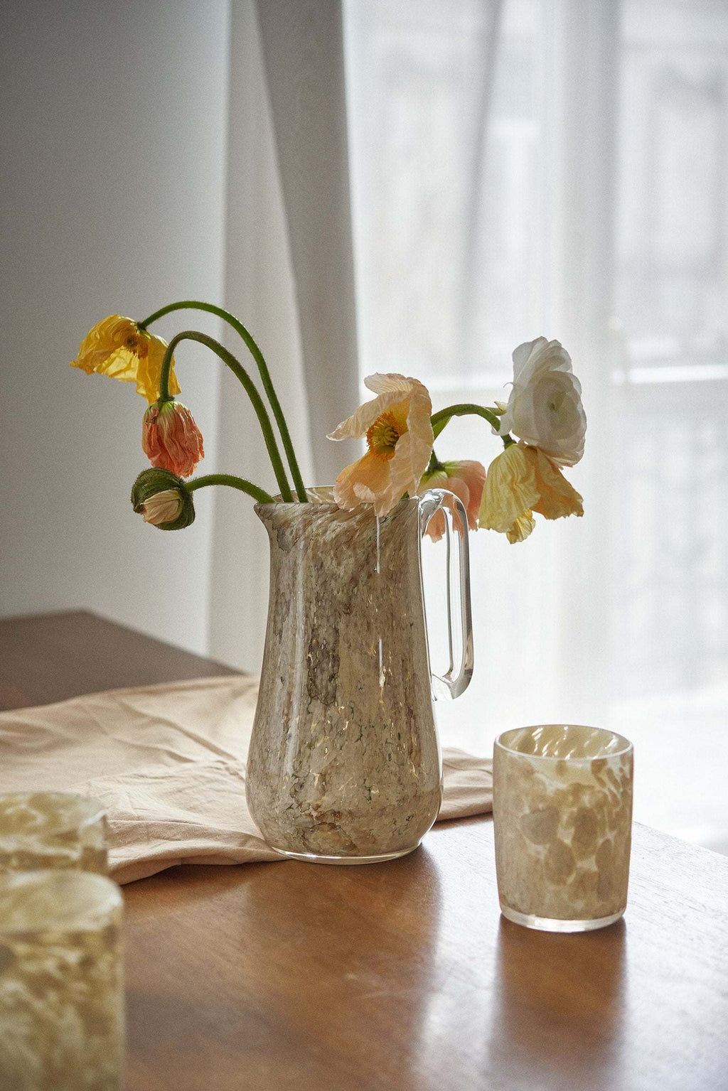 Hand Blown Glass Pitcher for Water, other Drinks and Flowers
