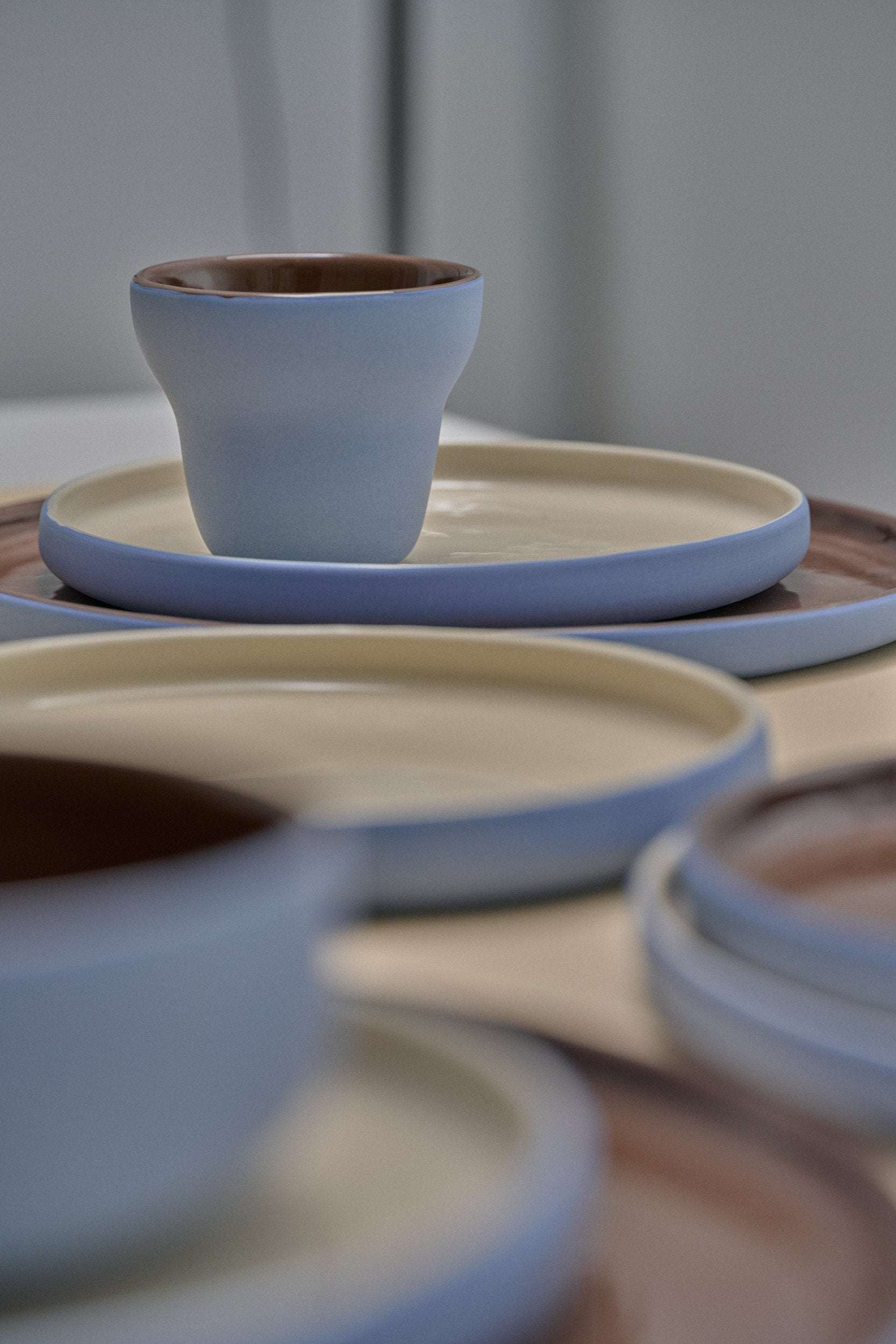Handmade Porcelain Coffee Cup. Pear shaped. Forget-me-Not/Chocolate
