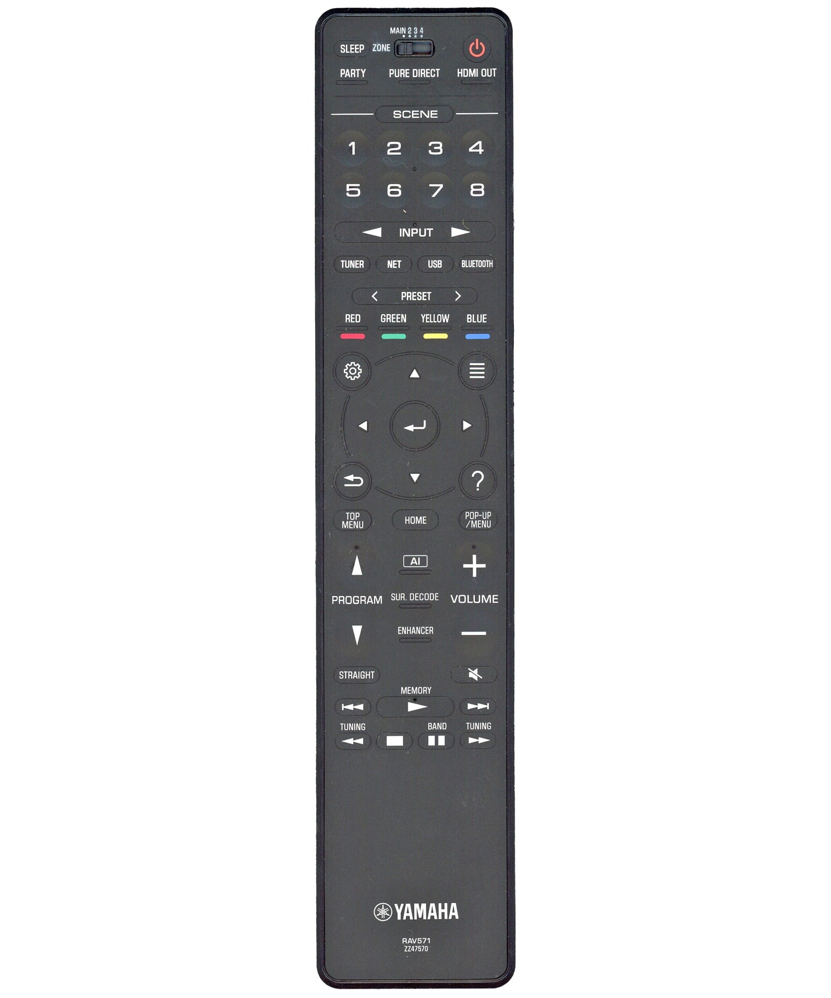 Yamaha RAV571 A/V Receiver Remote Control | Touch Backlighting | Metal | Water resistant - ZZ475700
