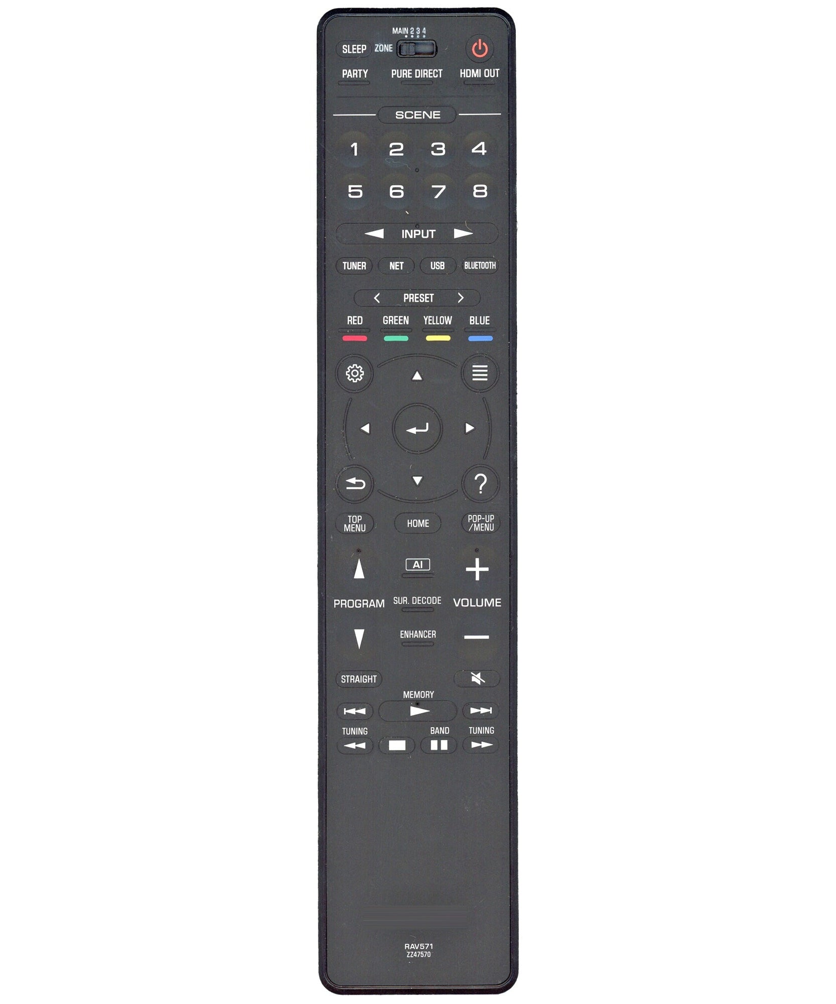 Yamaha RAV571 A/V Receiver Remote Control | Touch Backlighting | Metal | Water resistant - ZZ475700