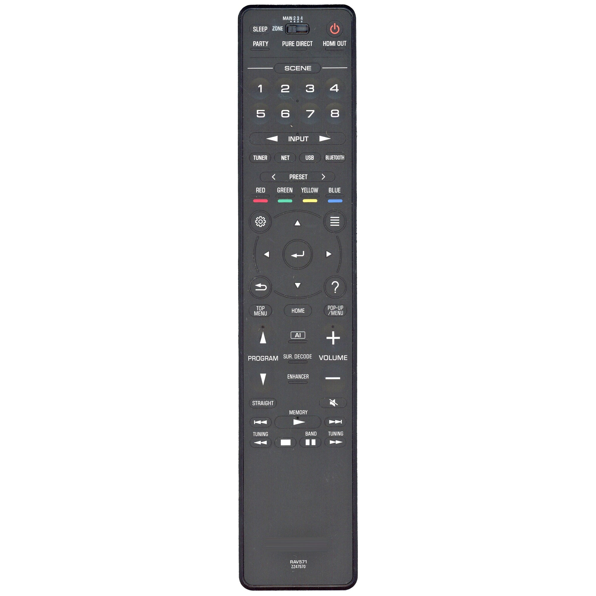 Yamaha RAV571 A/V Receiver Remote Control | Touch Backlighting | Metal | Water resistant - ZZ475700