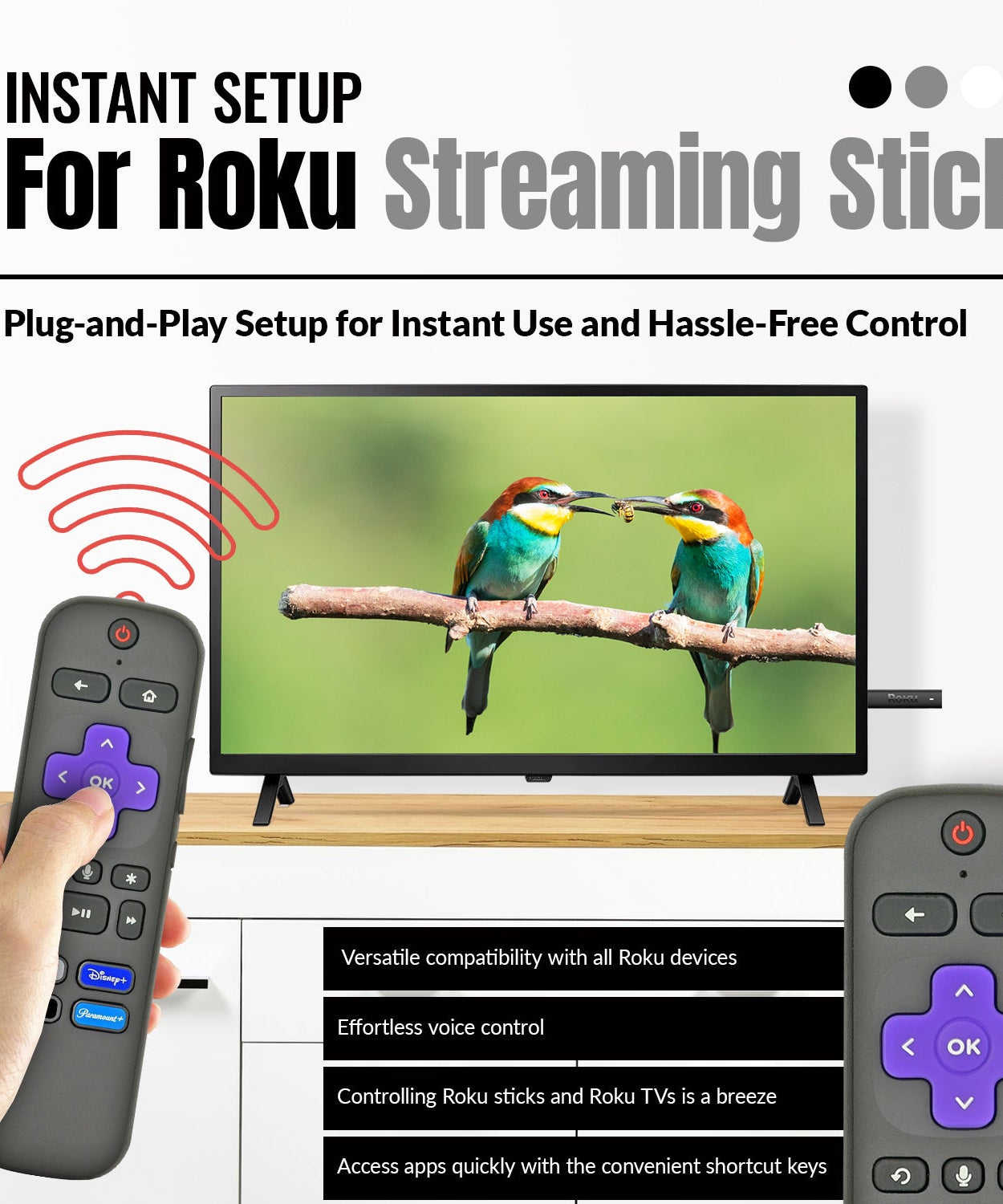 Anderic RC-GZ1 Universal Remote Control for Roku Streaming Stick, StreamBar, and TV | RCFA5 RCGZ1