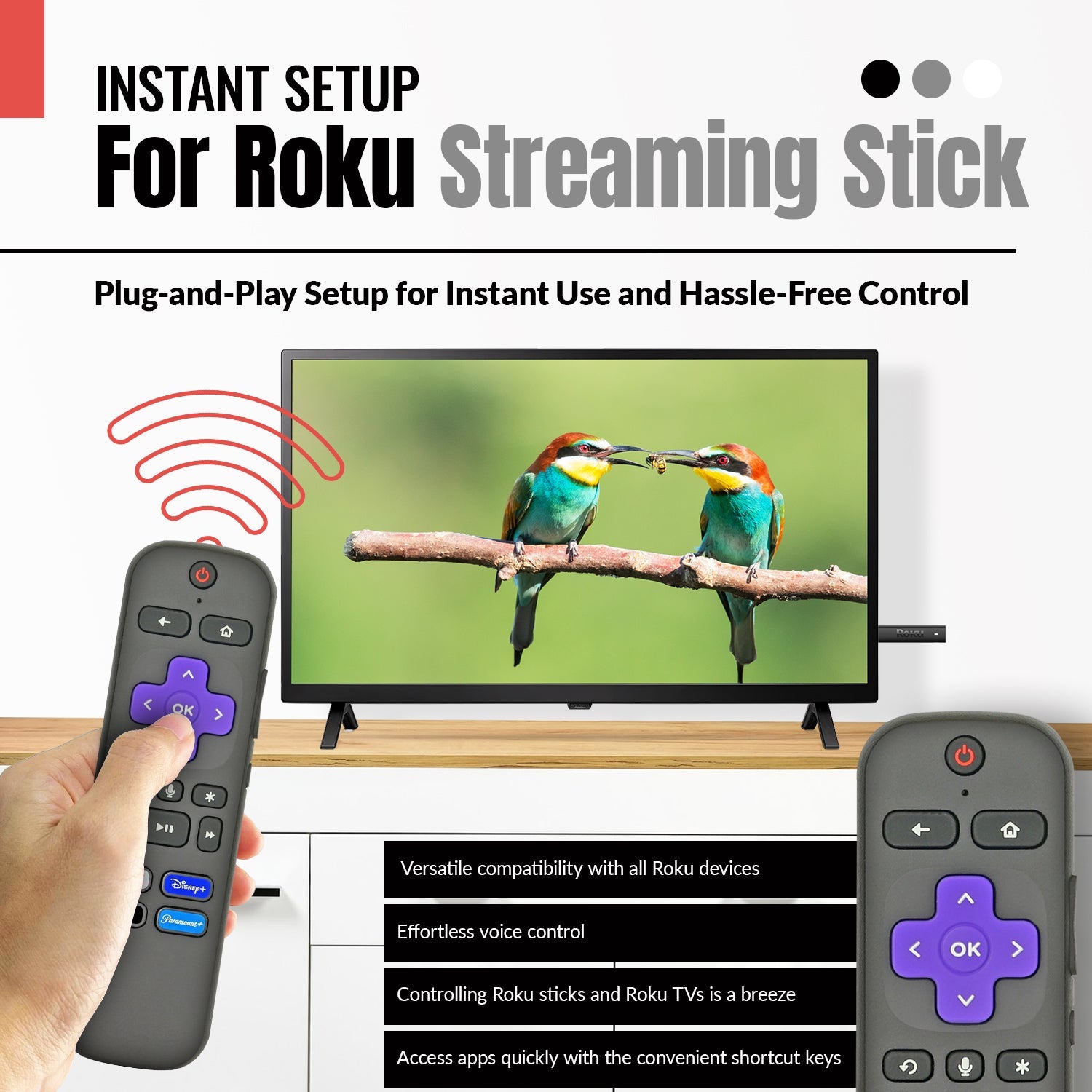 Anderic RC-GZ1 Universal Remote Control for Roku Streaming Stick, StreamBar, and TV | RCFA5 RCGZ1