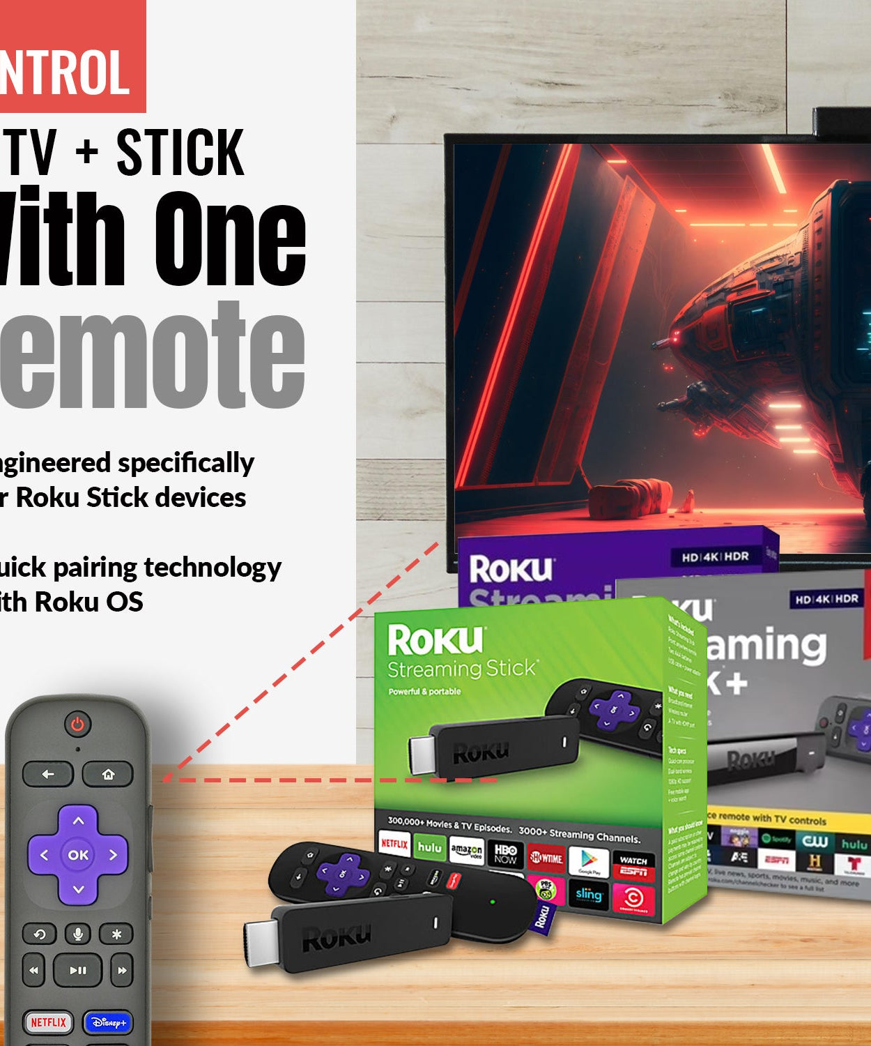 Anderic RC-GZ1 Universal Remote Control for Roku Streaming Stick, StreamBar, and TV | RCFA5 RCGZ1