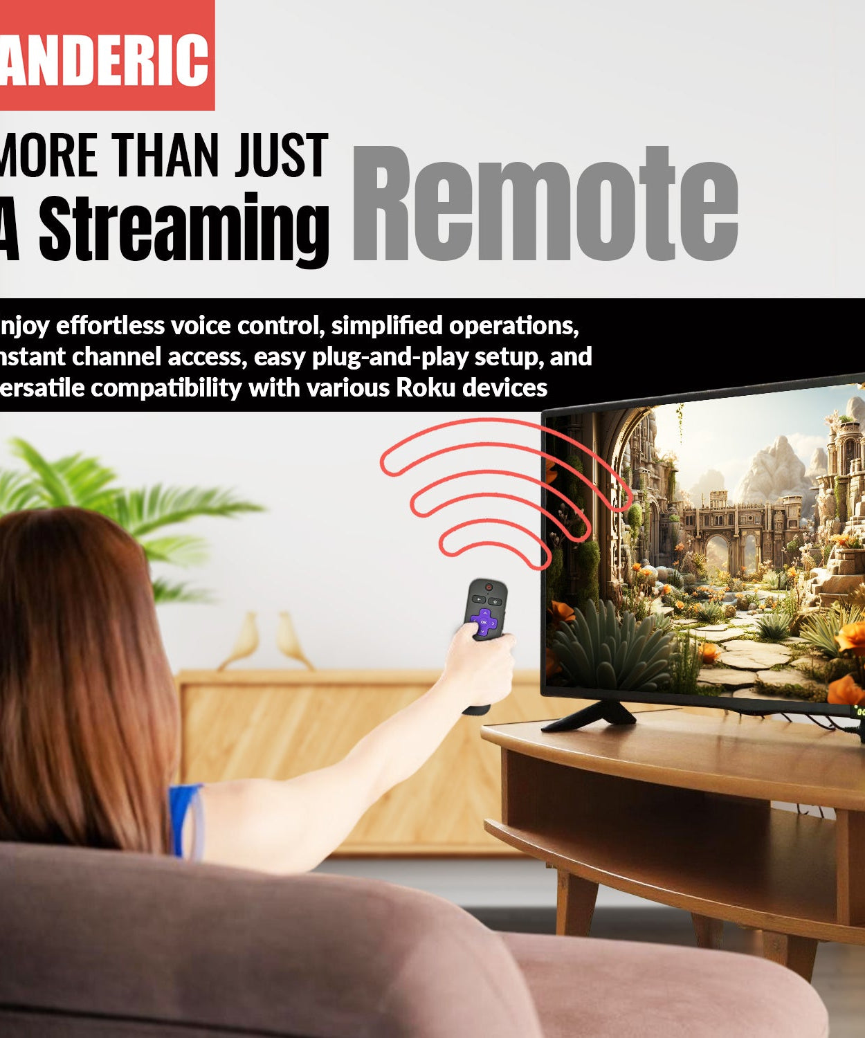 Anderic RC-GZ1 Universal Remote Control for Roku Streaming Stick, StreamBar, and TV | RCFA5 RCGZ1